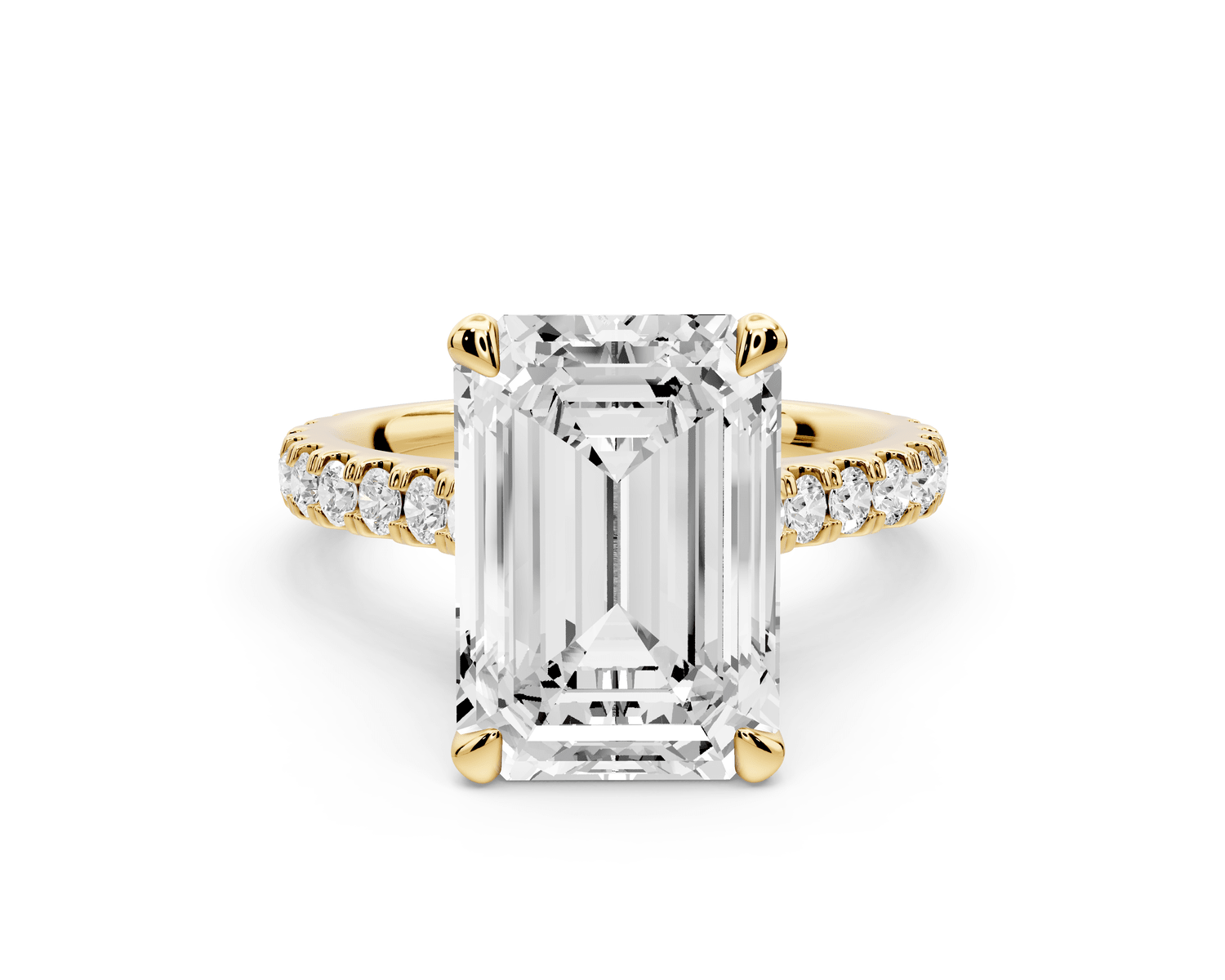 Odette - 5ct 18k yellow gold emerald Diamond Engagement Ring with Pavé Band & Hidden Halo - Mr. Alex Jewelry