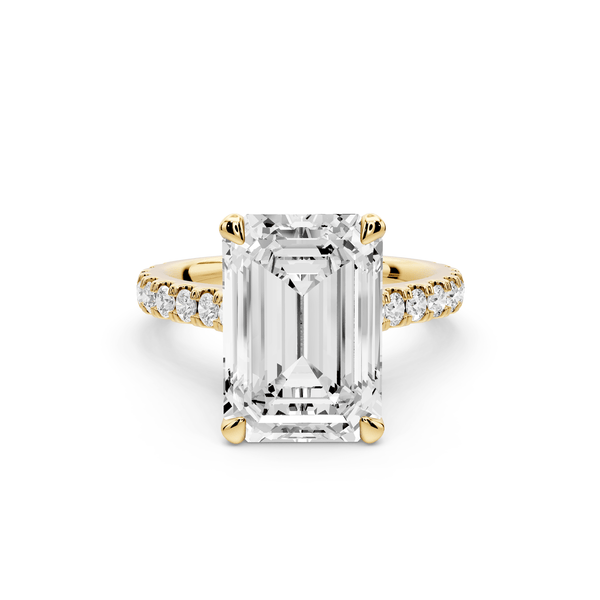 Odette - 5ct 18k yellow gold emerald Diamond Engagement Ring with Pavé Band & Hidden Halo - Mr. Alex Jewelry