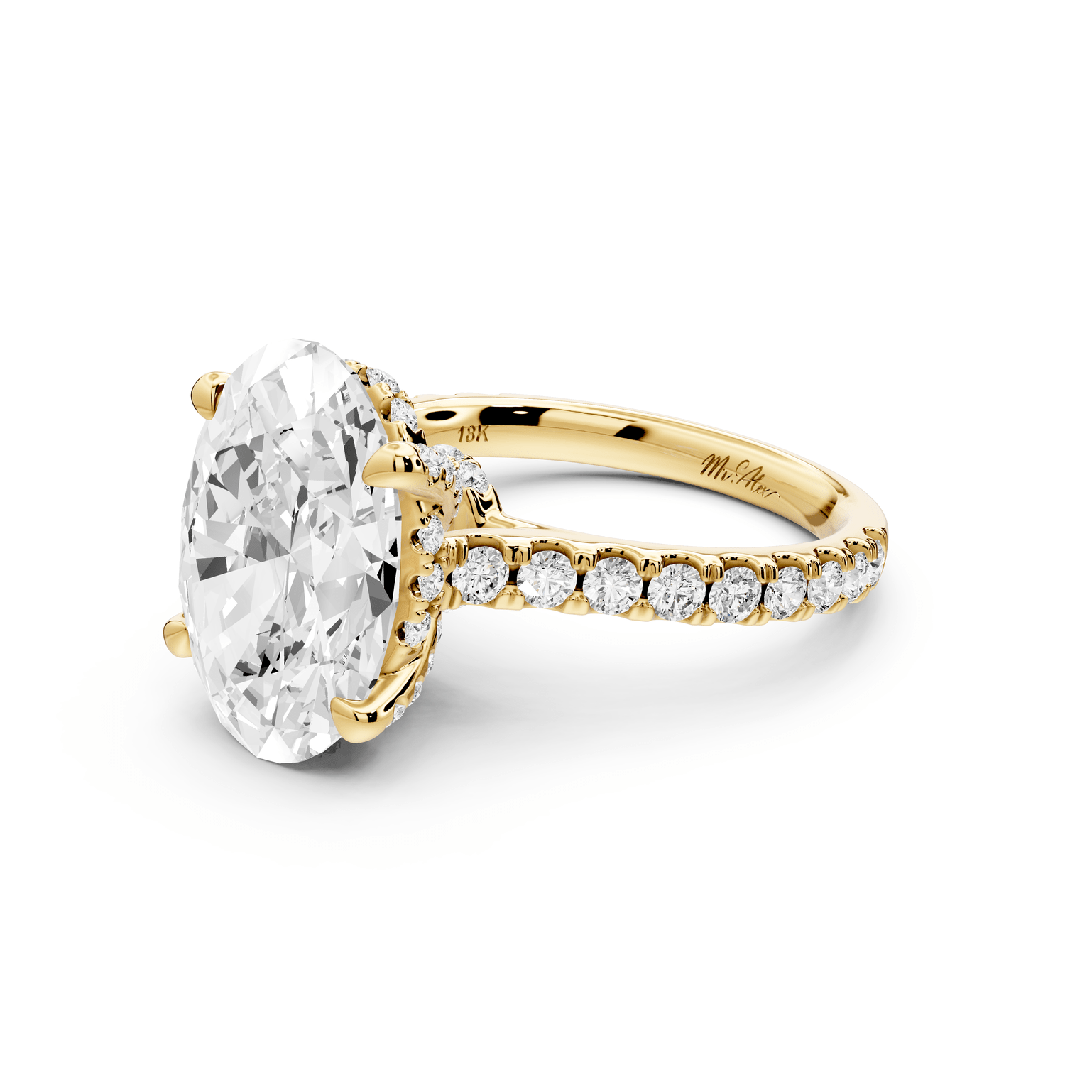 Odette - 5ct 18k yellow gold oval Diamond Engagement Ring with Pavé Band & Hidden Halo - Mr. Alex Jewelry