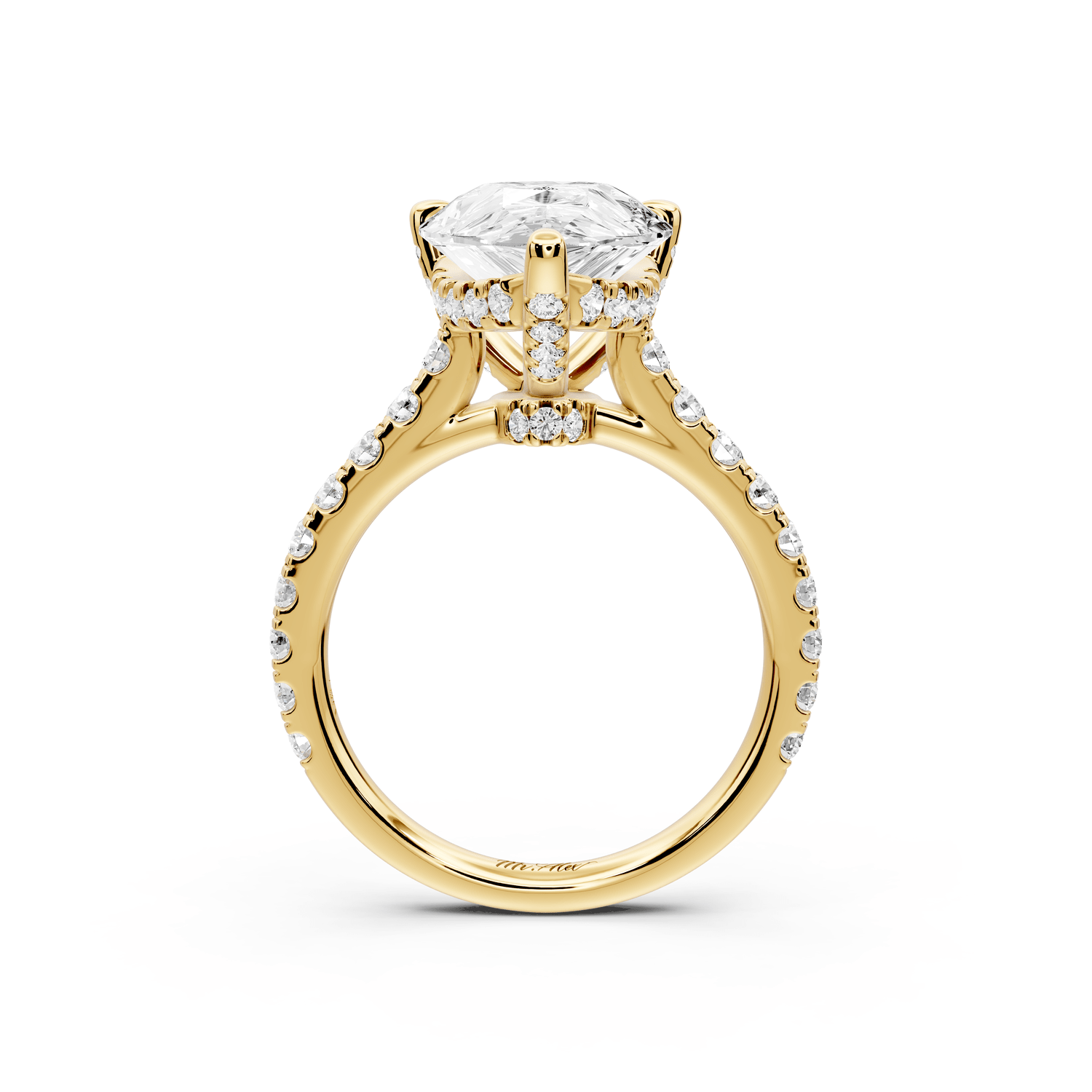Odette - 5ct 18k yellow gold pear Diamond Engagement Ring with Pavé Band & Hidden Halo - Mr. Alex Jewelry