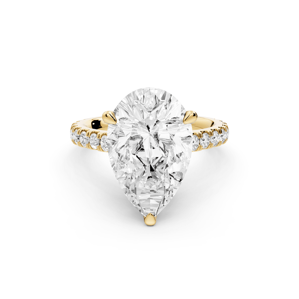 Odette - 5ct 18k yellow gold pear Diamond Engagement Ring with Pavé Band & Hidden Halo - Mr. Alex Jewelry