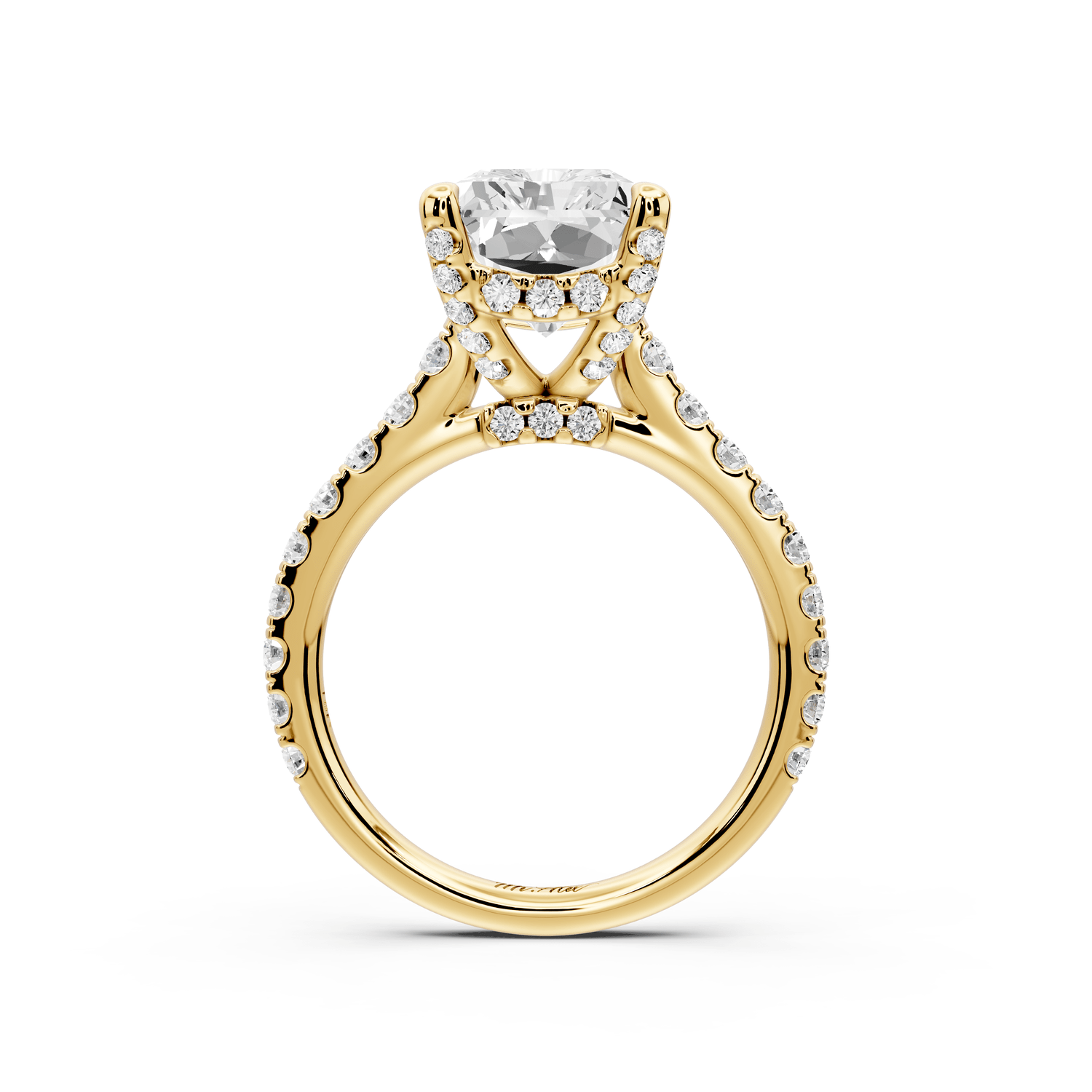 Odette - 5ct 18k yellow gold radiant Diamond Engagement Ring with Pavé Band & Hidden Halo - Mr. Alex Jewelry