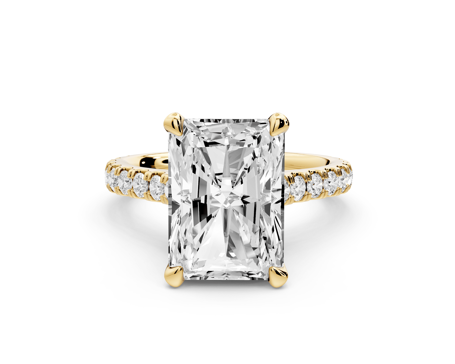 Odette - 5ct 18k yellow gold radiant Diamond Engagement Ring with Pavé Band & Hidden Halo - Mr. Alex Jewelry
