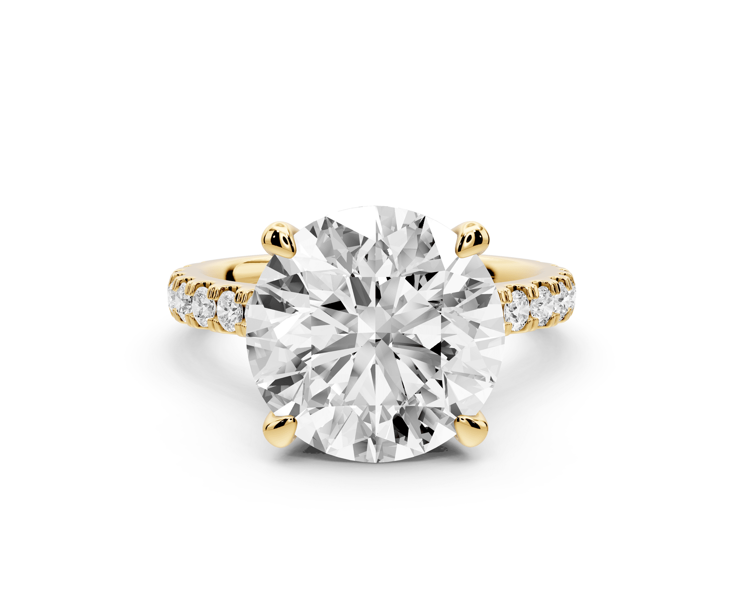 Odette - 5ct 18k yellow gold round Diamond Engagement Ring with Pavé Band & Hidden Halo - Mr. Alex Jewelry