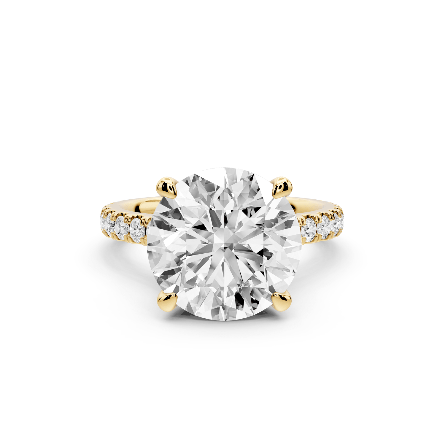 Odette - 5ct 18k yellow gold round Diamond Engagement Ring with Pavé Band & Hidden Halo - Mr. Alex Jewelry