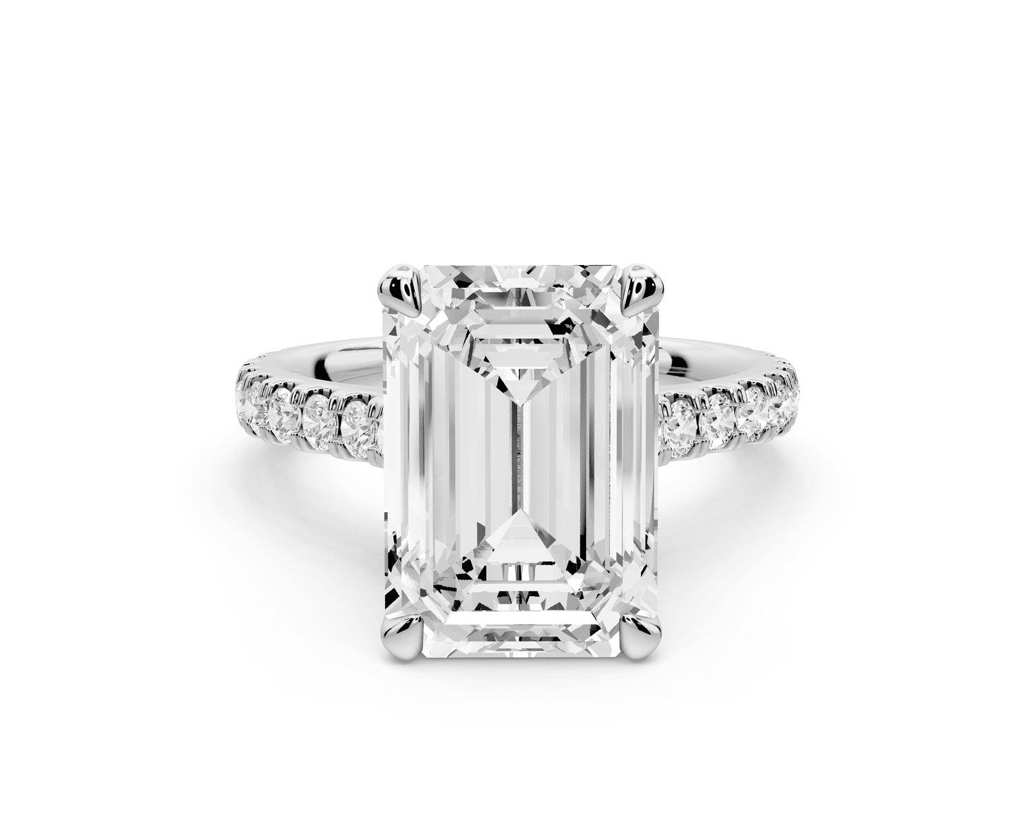 Odette - 5ct platinum emerald Diamond Engagement Ring with Pavé Band & Hidden Halo - Mr. Alex Jewelry