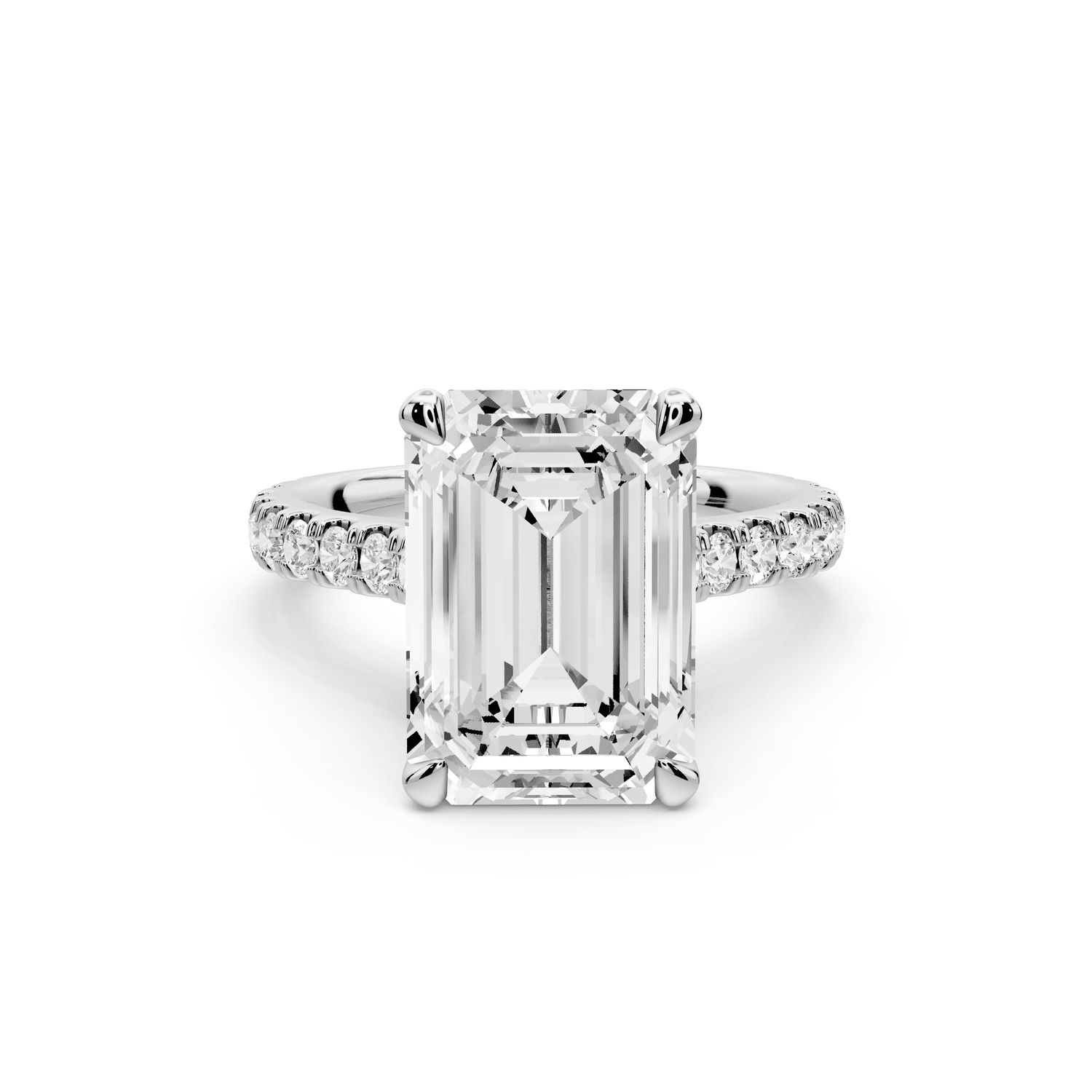 Odette - 5ct platinum emerald Diamond Engagement Ring with Pavé Band & Hidden Halo - Mr. Alex Jewelry