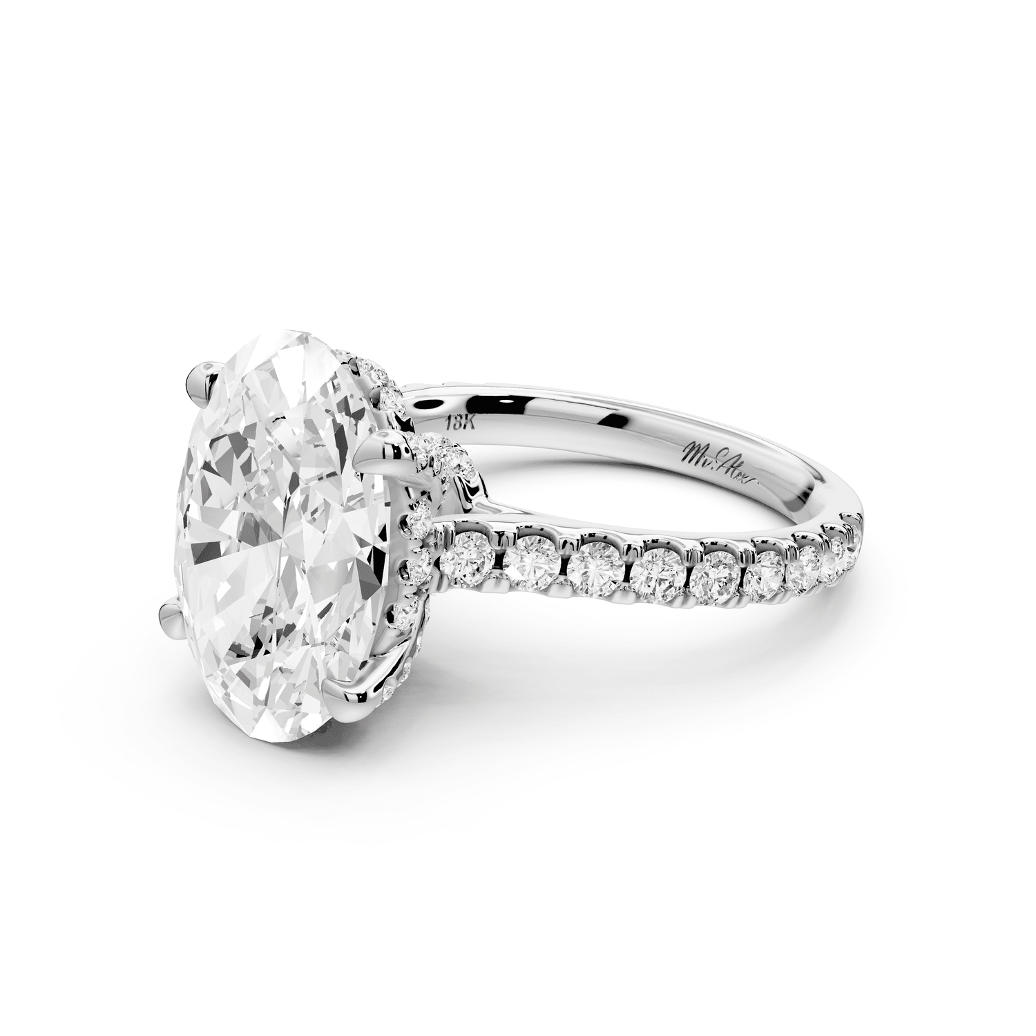 Odette - 5ct platinum oval Diamond Engagement Ring with Pavé Band & Hidden Halo - Mr. Alex Jewelry
