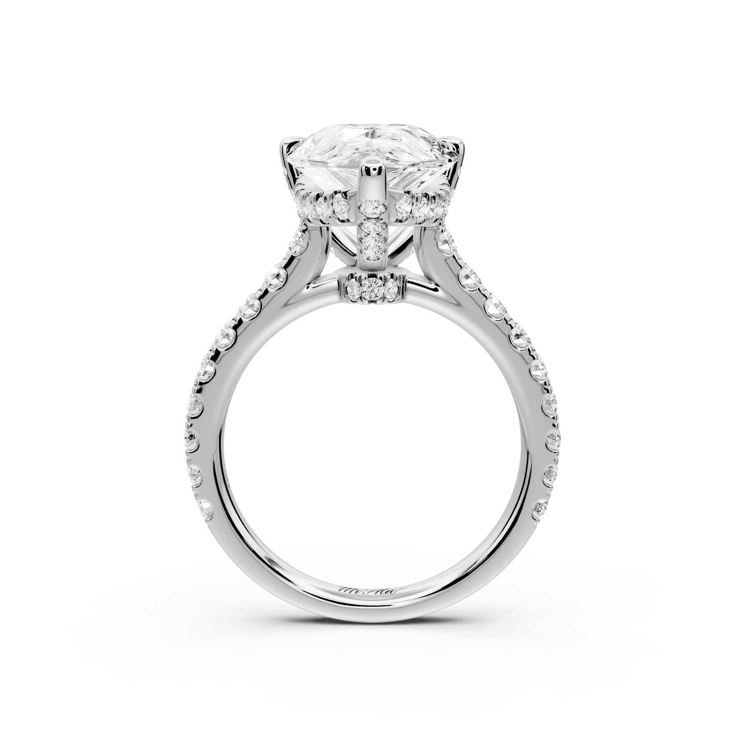 Odette - 5ct platinum pear Diamond Engagement Ring with Pavé Band & Hidden Halo - Mr. Alex Jewelry