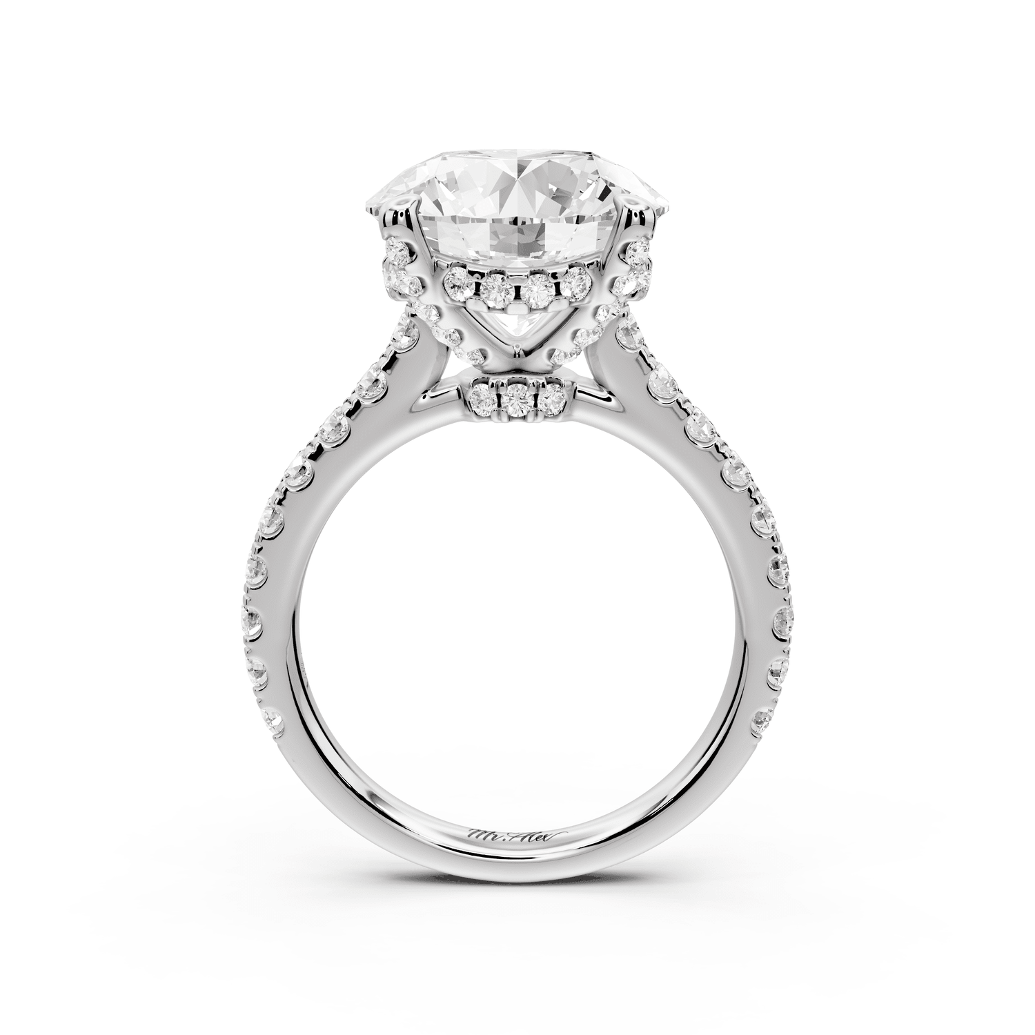 Odette - 5ct platinum round Diamond Engagement Ring with Pavé Band & Hidden Halo - Mr. Alex Jewelry