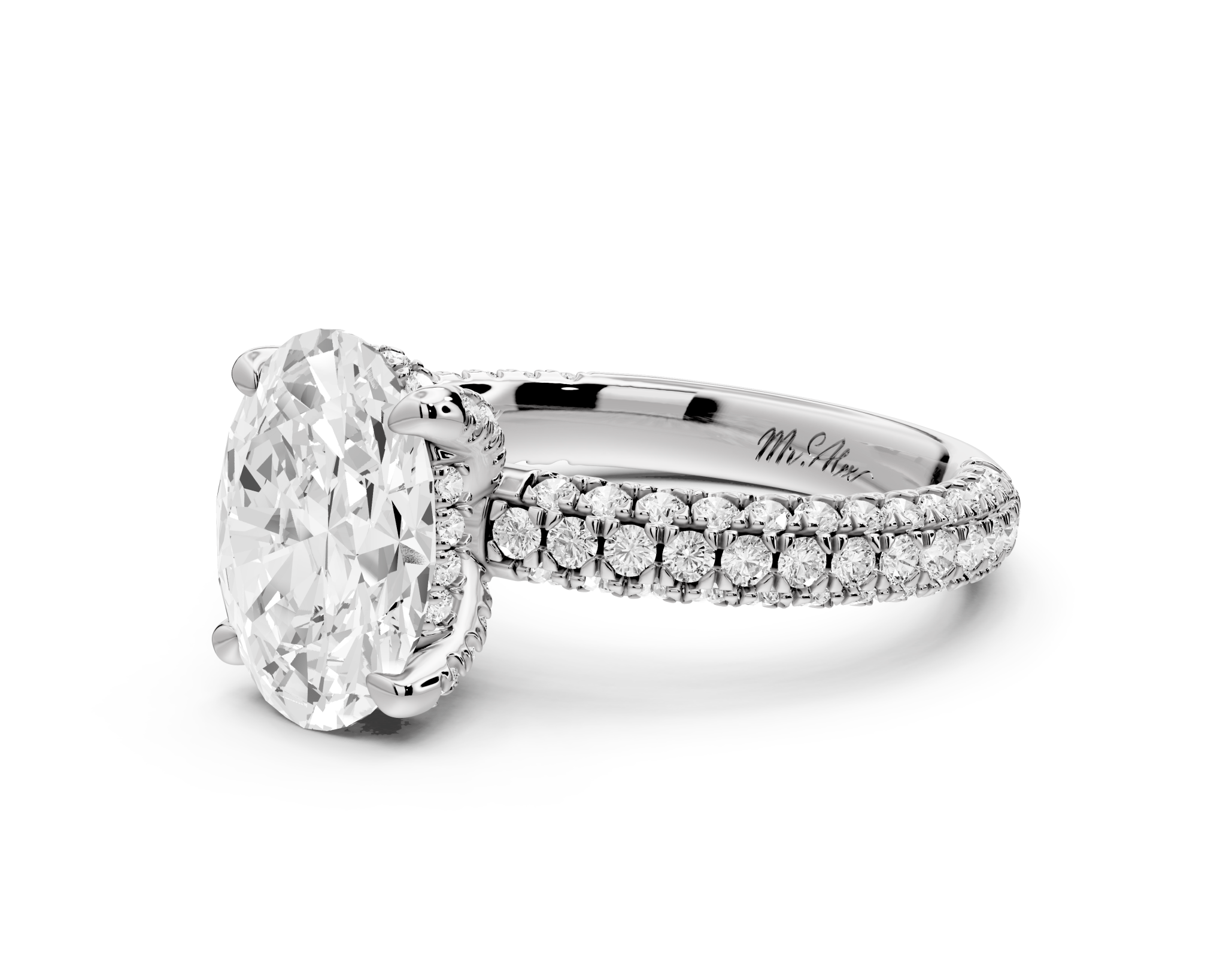 Oval Cut Diamond Engagement Ring with Pavé Band (AJ126O) - Mr. Alex Jewelry