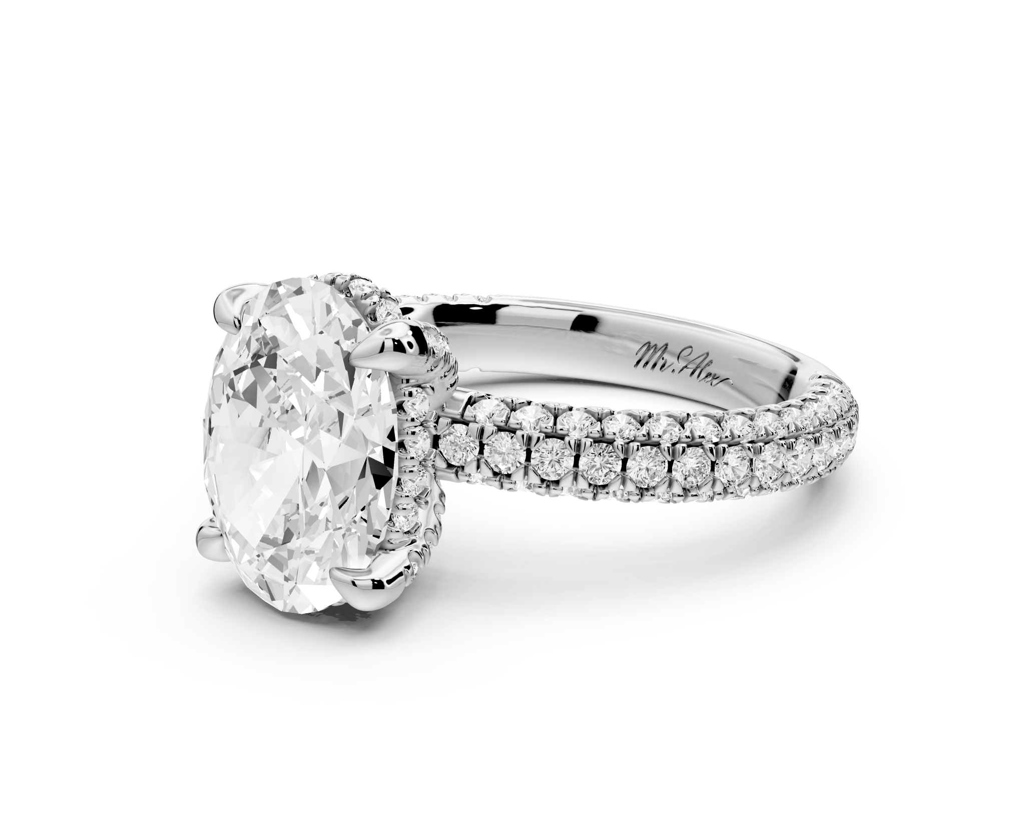 Oval Cut Diamond Engagement Ring with Pavé Band (AJ126O) - Mr. Alex Jewelry