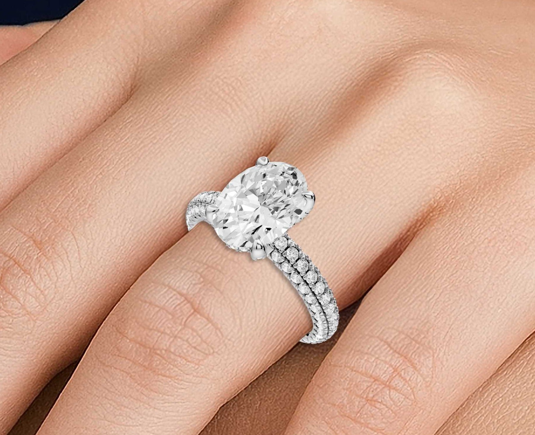 Oval Cut Diamond Engagement Ring with Pavé Band (AJ126O) - Mr. Alex Jewelry
