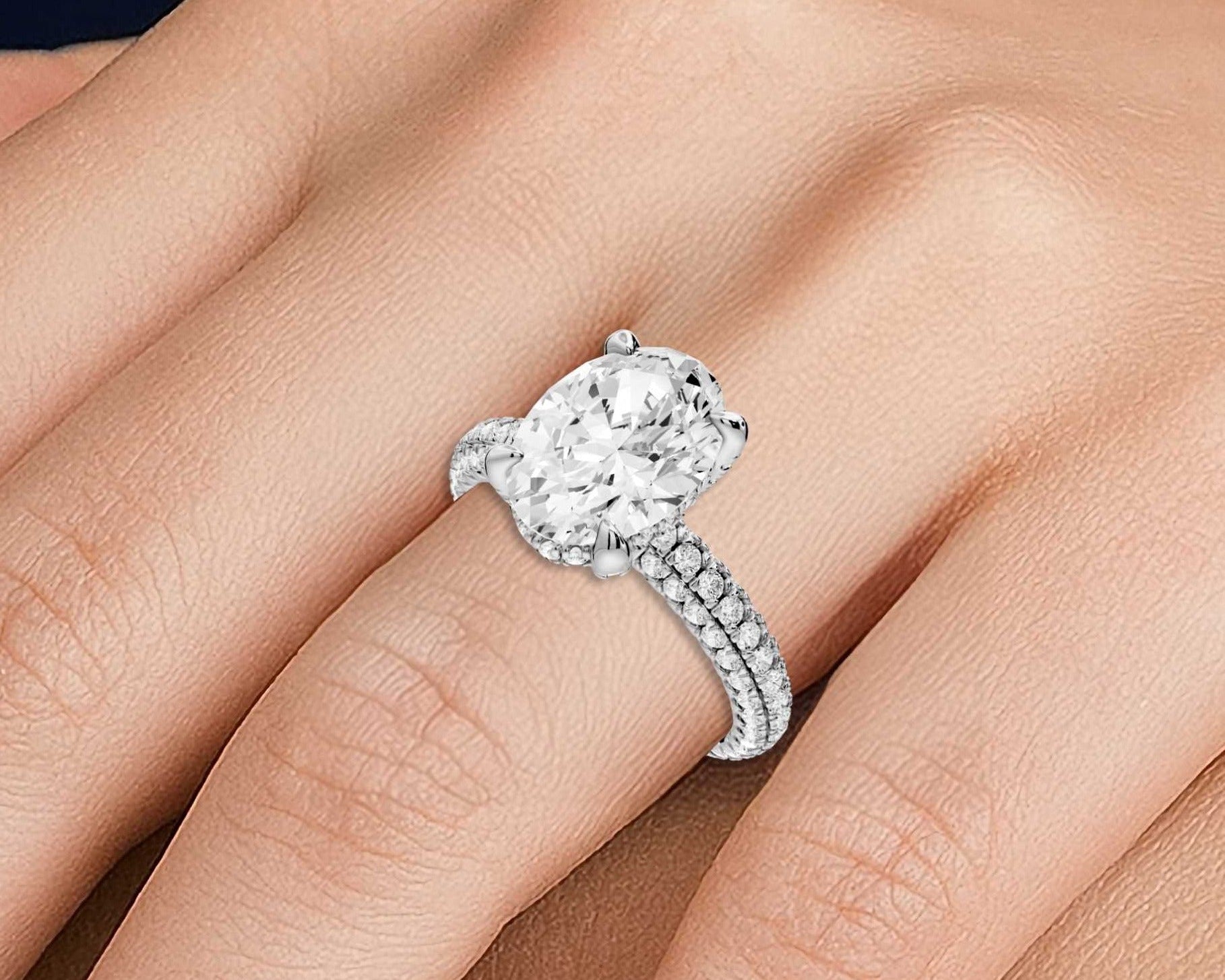 Oval Cut Diamond Engagement Ring with Pavé Band (AJ126O) - Mr. Alex Jewelry