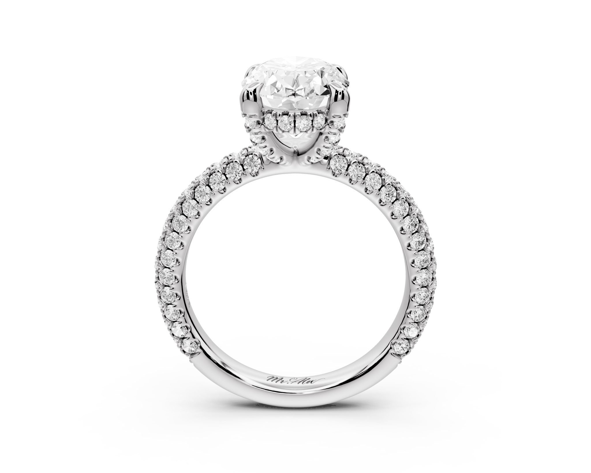 Oval Cut Diamond Engagement Ring with Pavé Band (AJ126O) - Mr. Alex Jewelry