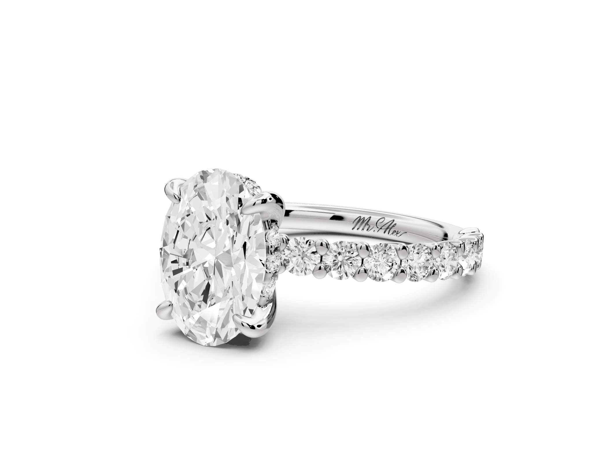 Oval Cut Diamond Engagement Ring with Pave Band (AJ128O) - Mr. Alex Jewelry