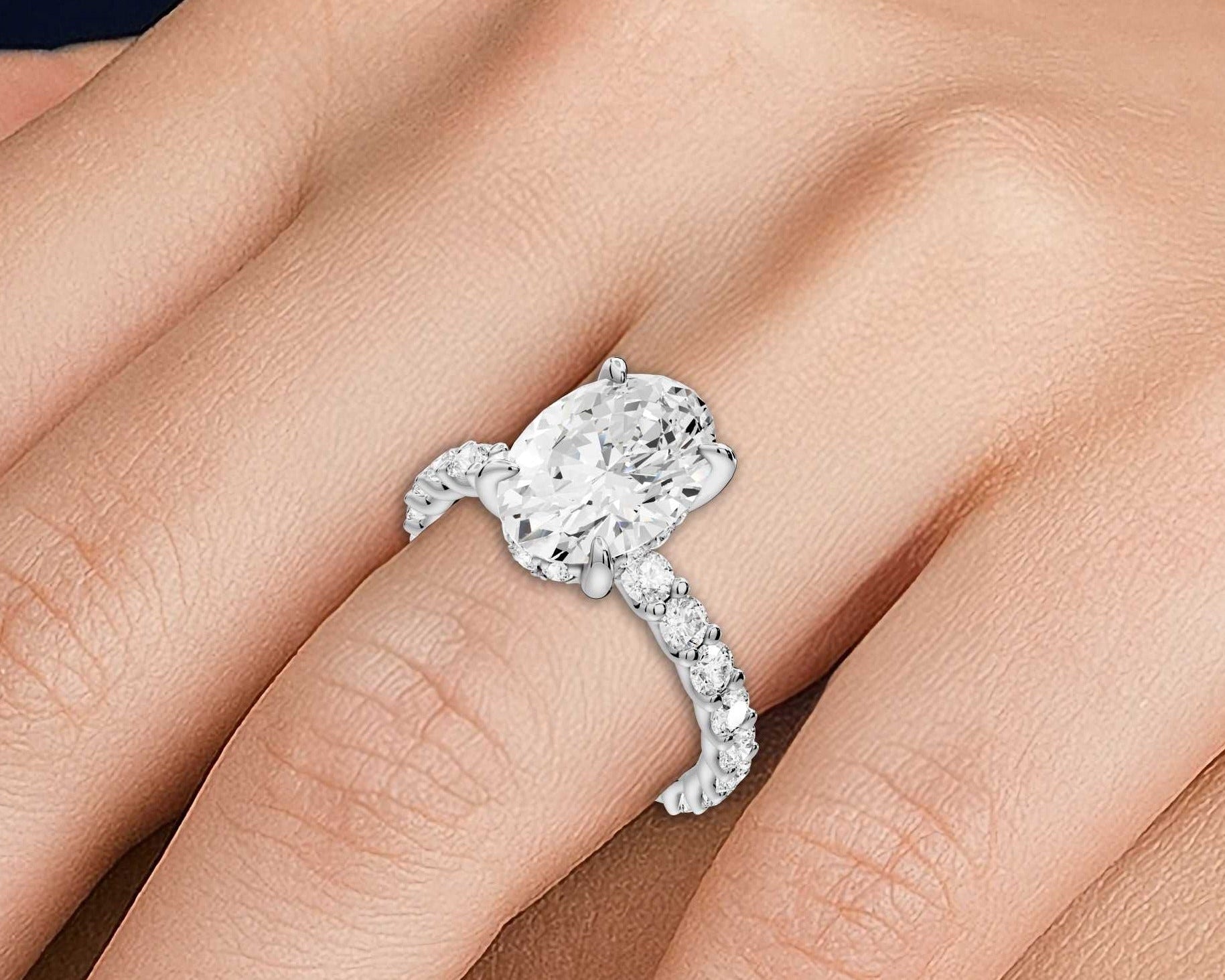 Oval Cut Diamond Engagement Ring with Pave Band (AJ128O) - Mr. Alex Jewelry