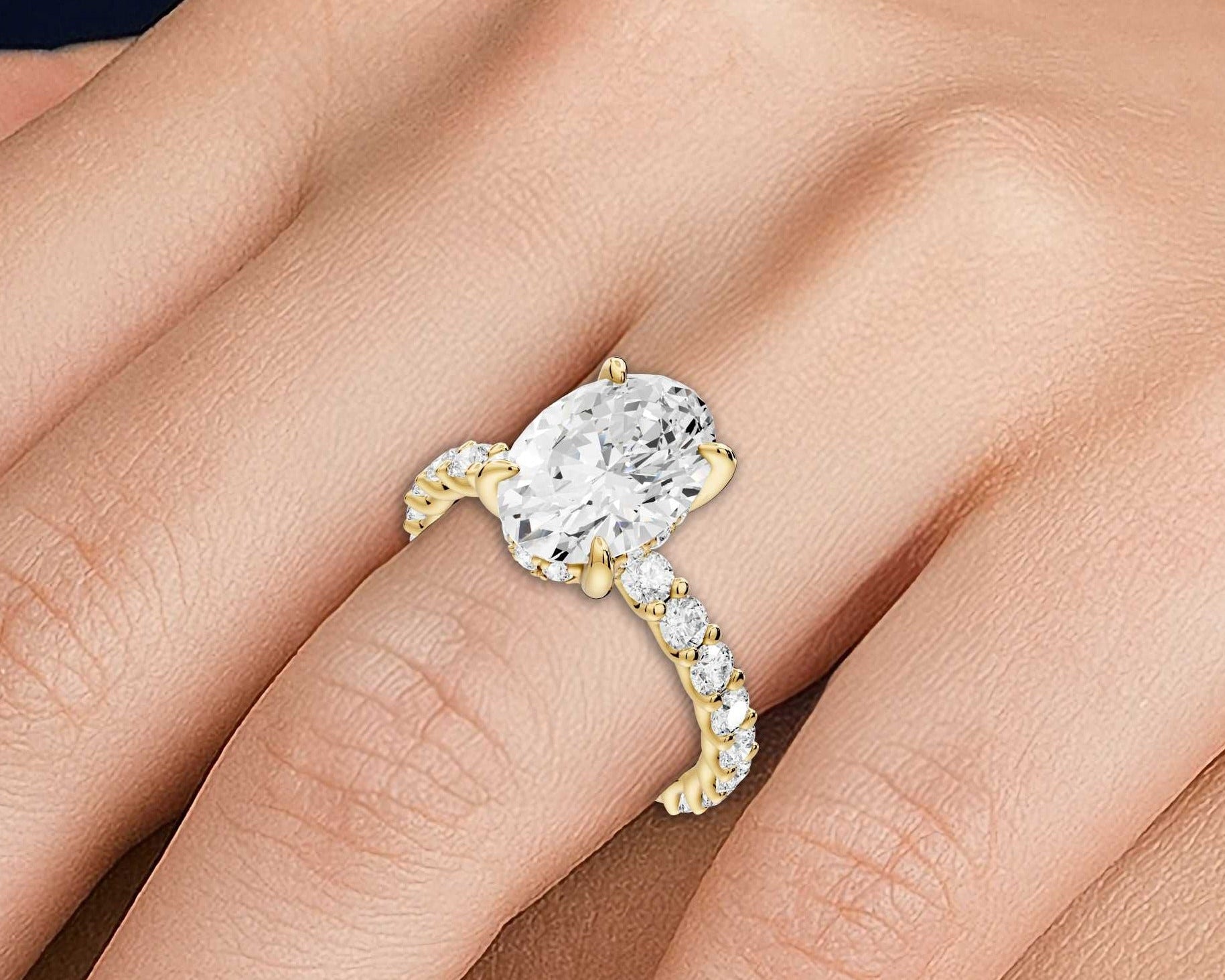 Oval Cut Diamond Engagement Ring with Pave Band (AJ128O) - Mr. Alex Jewelry