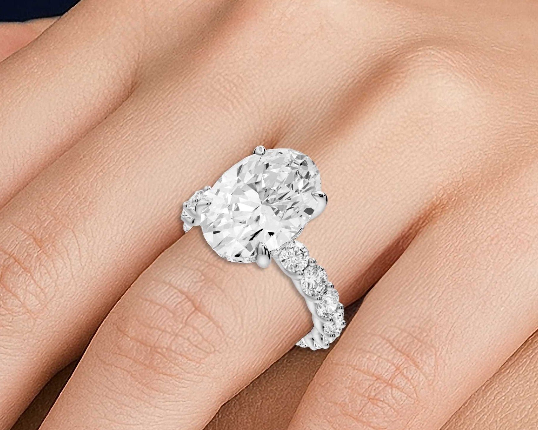 Oval Cut Diamond Engagement Ring with Pave Band (AJ128O) - Mr. Alex Jewelry