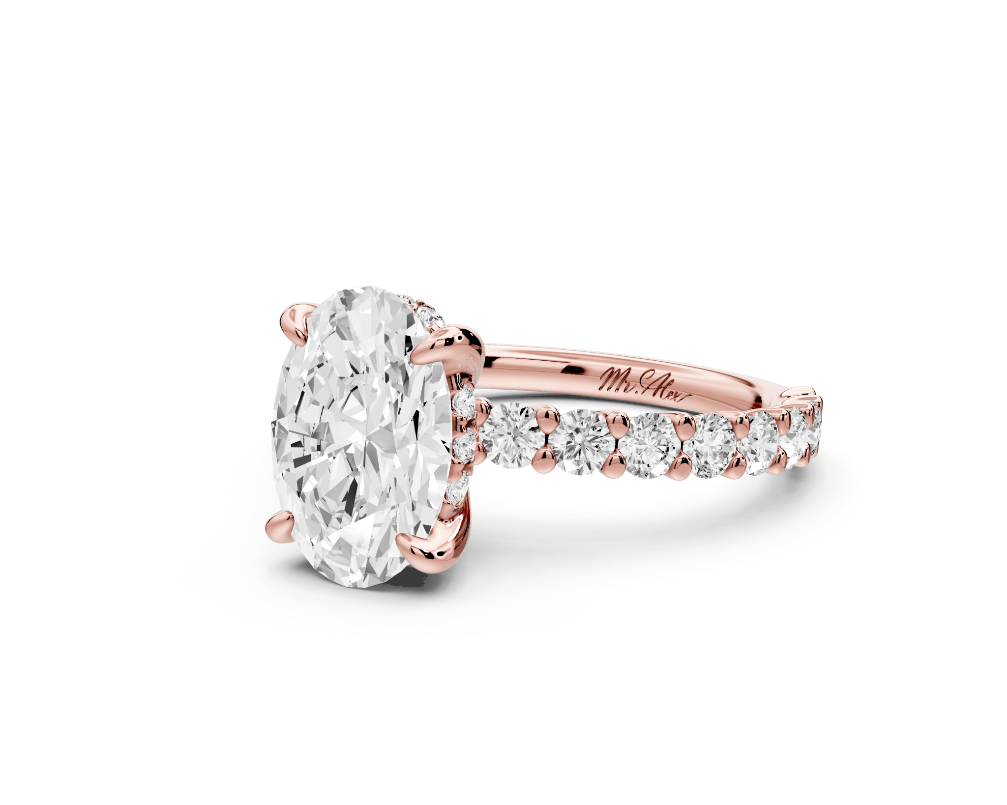 Oval Cut Diamond Engagement Ring with Pave Band (AJ128O) - Mr. Alex Jewelry