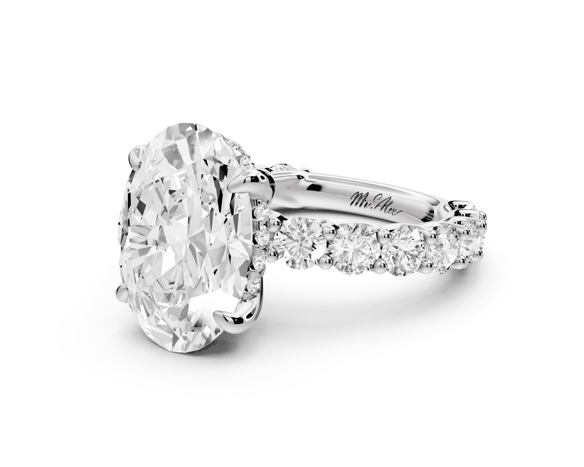 Oval Cut Diamond Engagement Ring with Pave Band (AJ128O) - Mr. Alex Jewelry