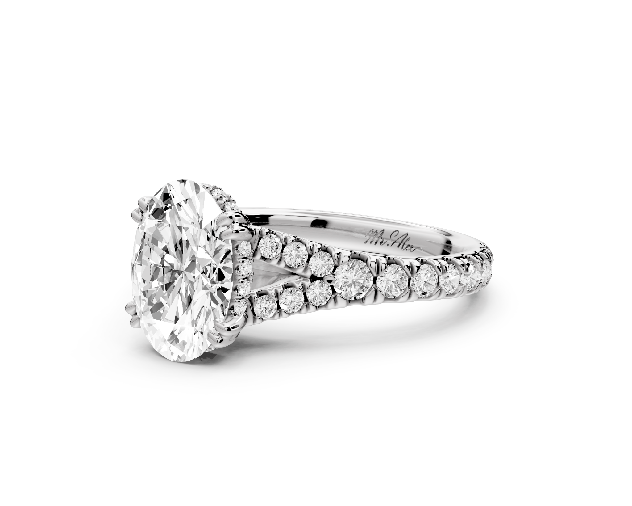 Oval Cut Diamond Engagement Ring with Pave Band (AJ136O) - Mr. Alex Jewelry