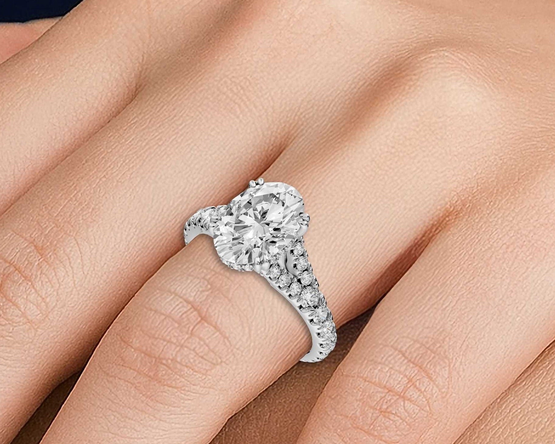 Oval Cut Diamond Engagement Ring with Pave Band (AJ136O) - Mr. Alex Jewelry