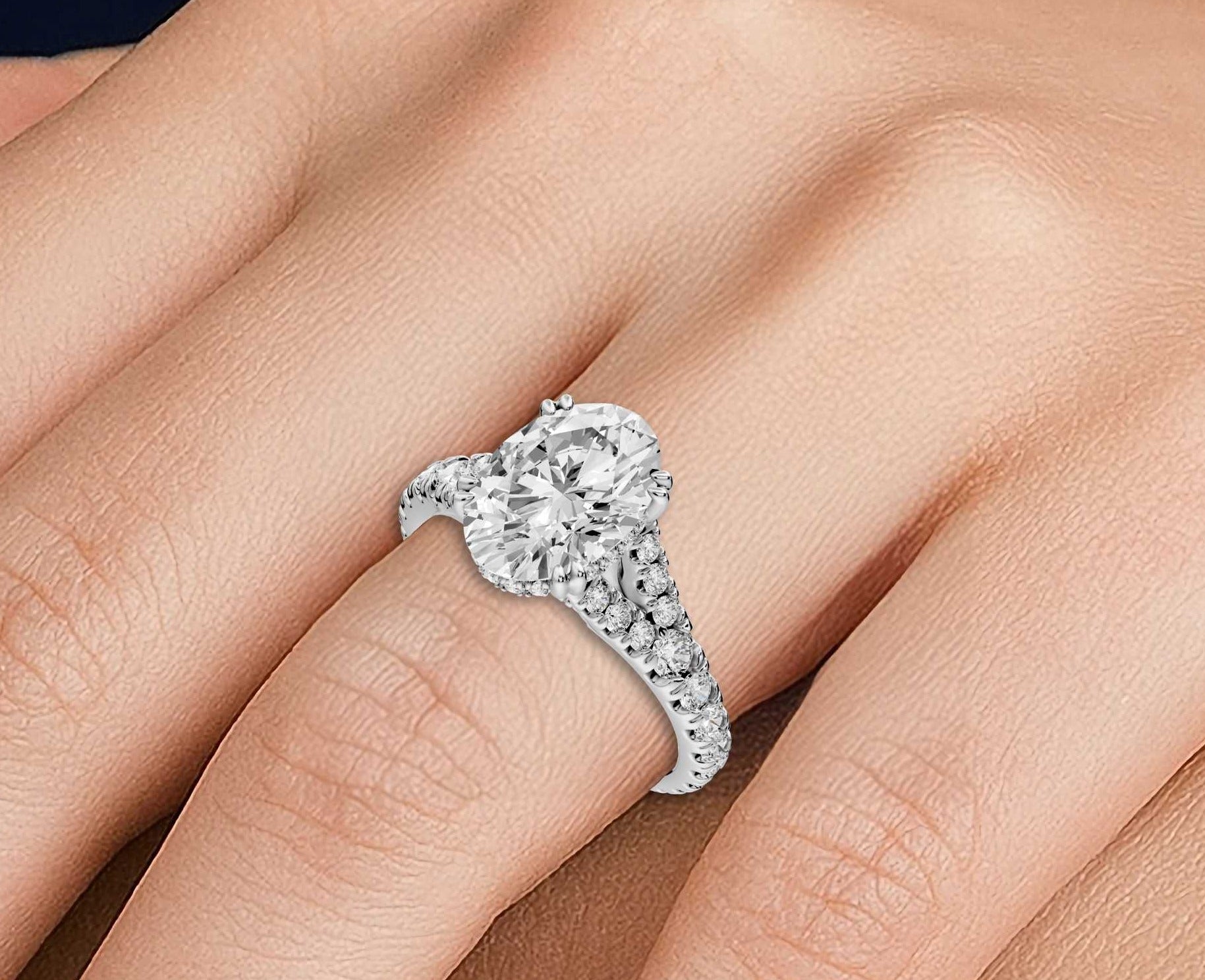 Oval Cut Diamond Engagement Ring with Pave Band (AJ136O) - Mr. Alex Jewelry