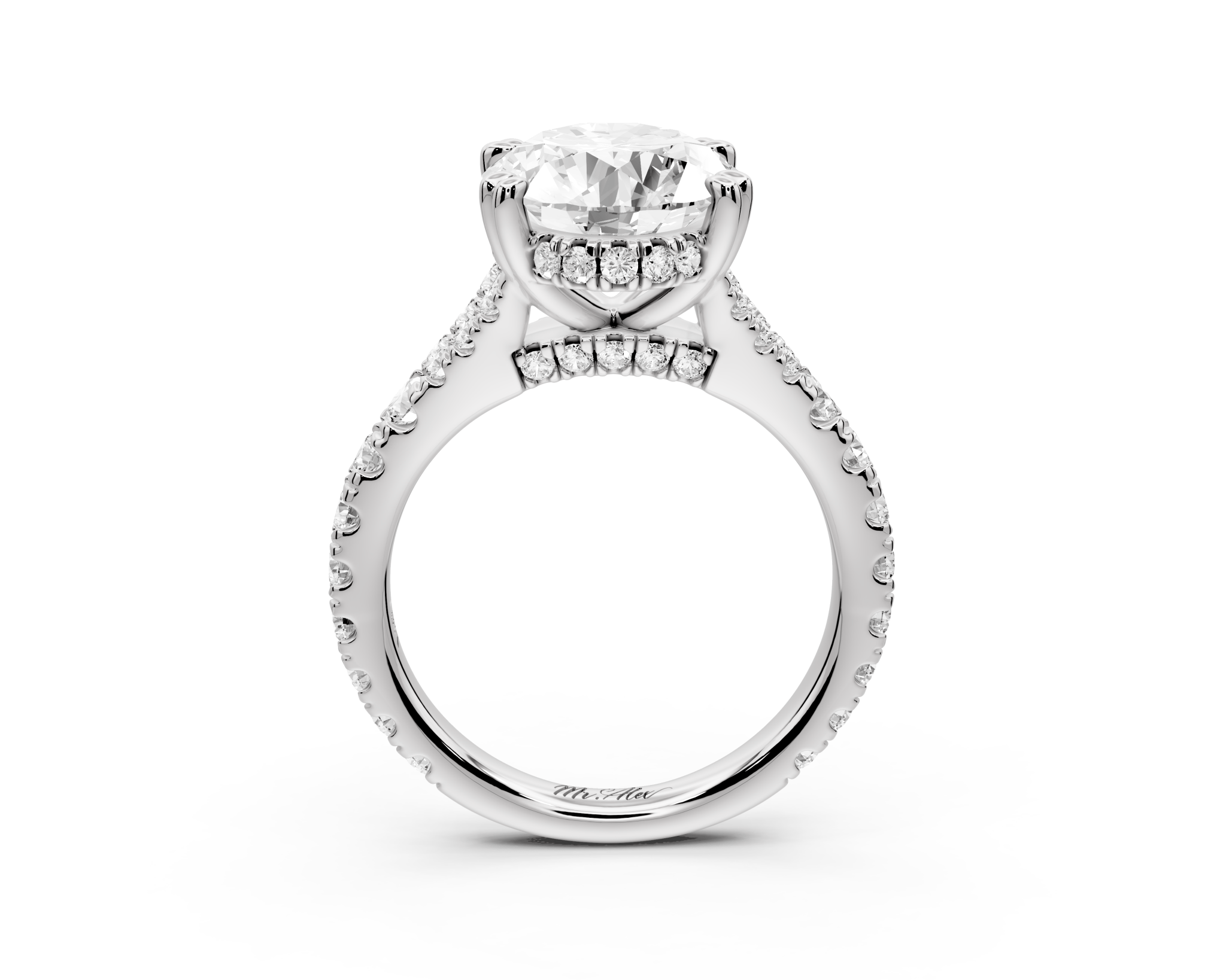 Oval Cut Diamond Engagement Ring with Pave Band (AJ136O) - Mr. Alex Jewelry