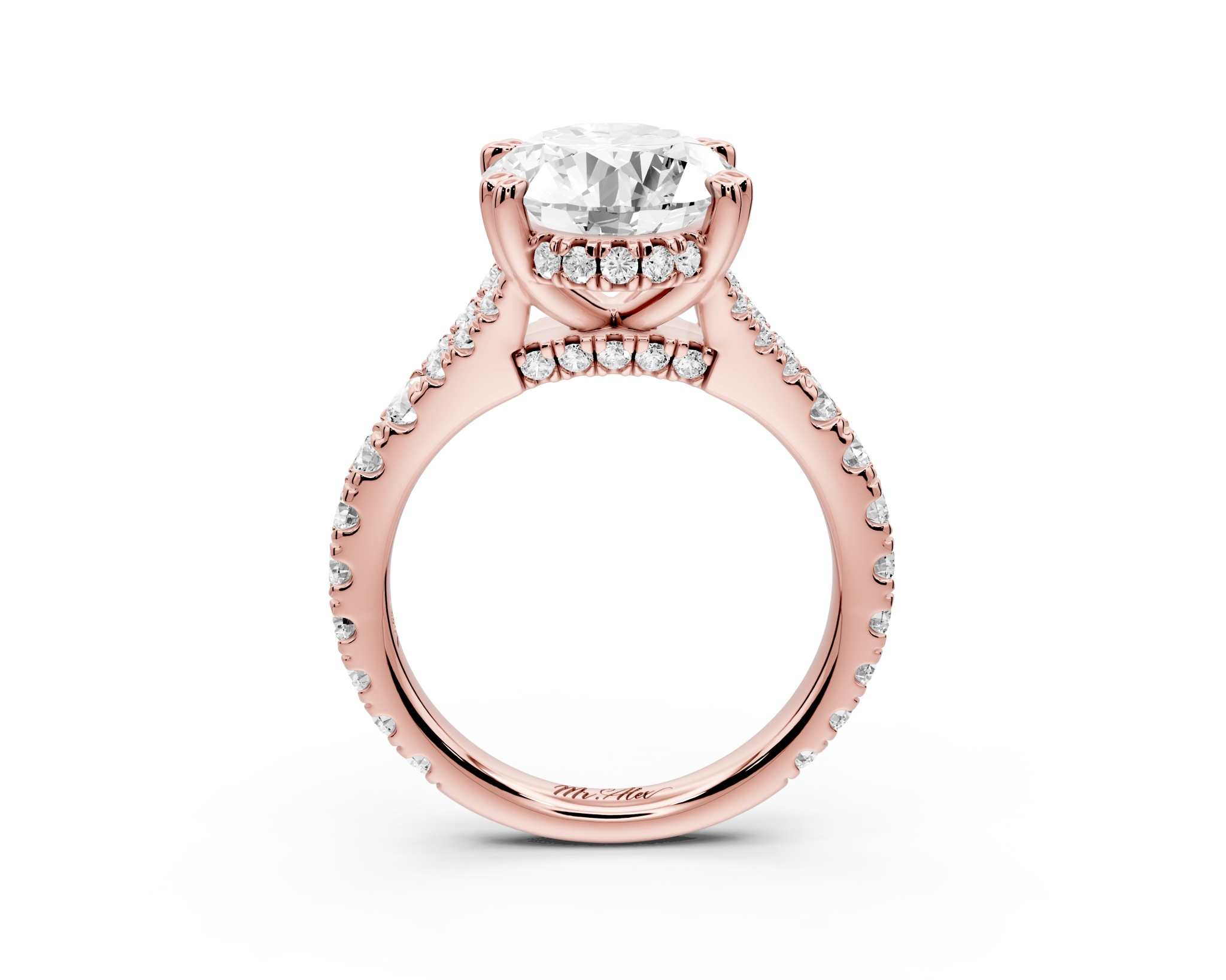 Oval Cut Diamond Engagement Ring with Pave Band (AJ136O) - Mr. Alex Jewelry