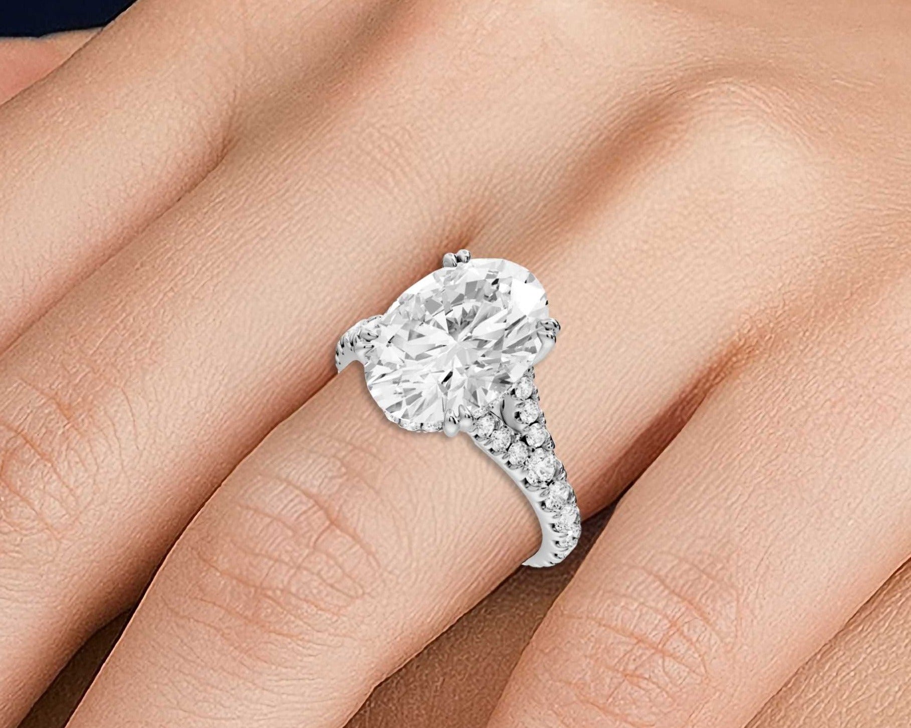 Oval Cut Diamond Engagement Ring with Pave Band (AJ136O) - Mr. Alex Jewelry