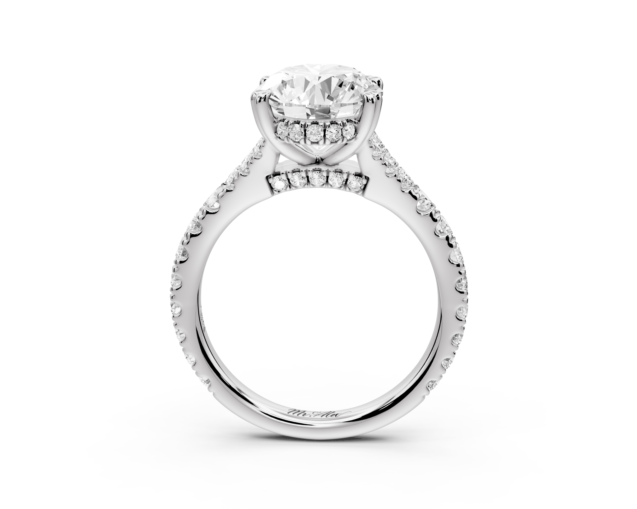 Oval Cut Diamond Engagement Ring with Pave Band (AJ136O) - Mr. Alex Jewelry