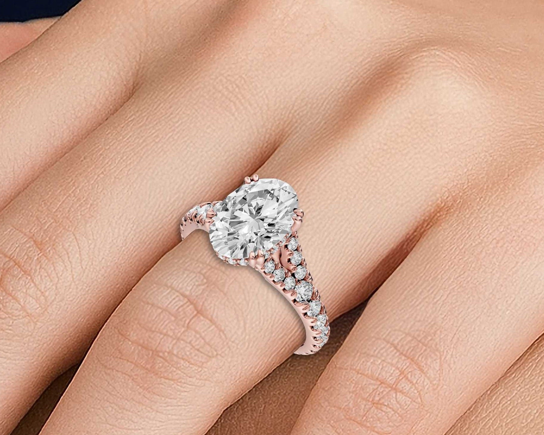 Oval Cut Diamond Engagement Ring with Pave Band (AJ136O) - Mr. Alex Jewelry