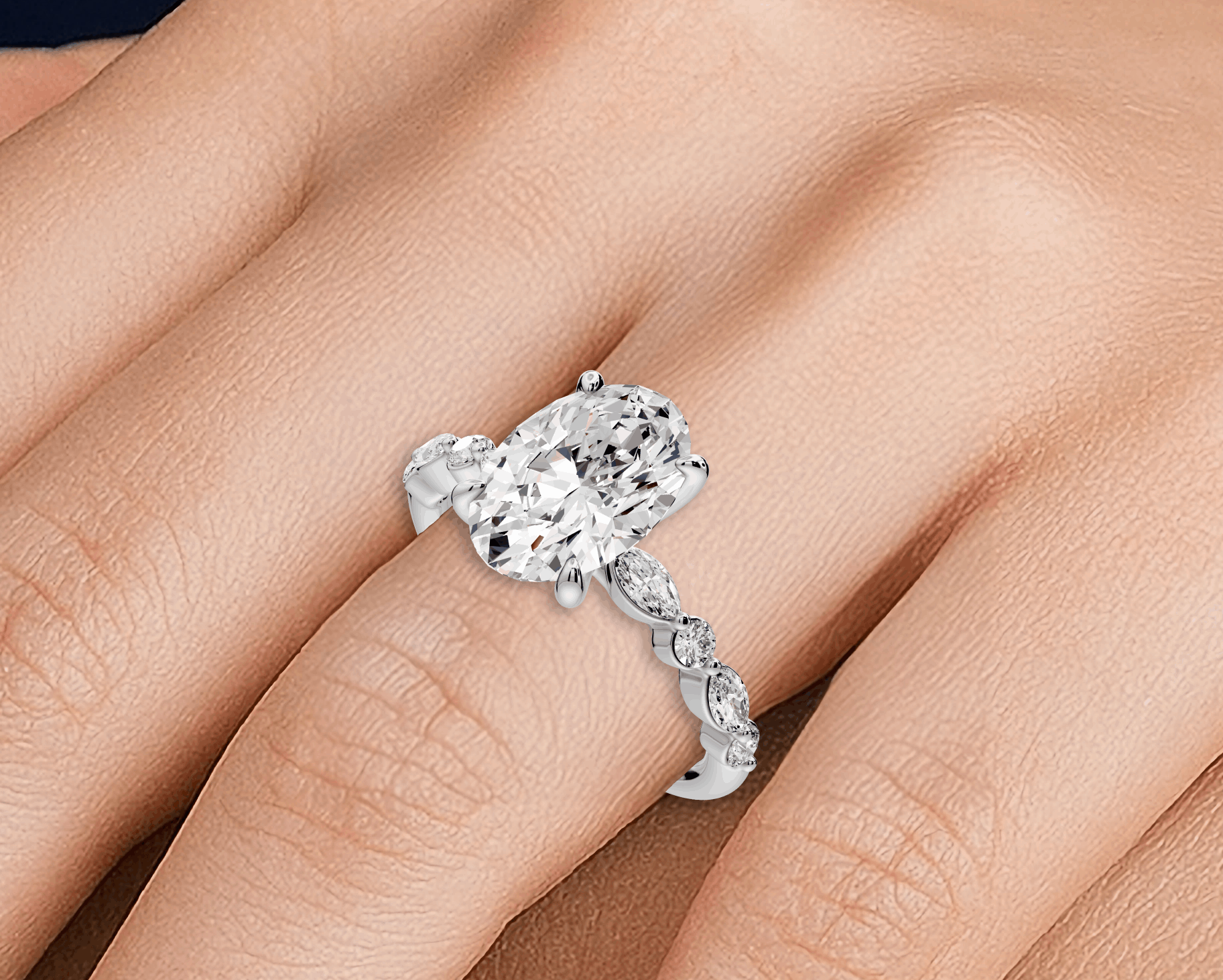 Oval Cut Diamond Engagement Ring with Side Accents (AJ107O) - Mr. Alex Jewelry