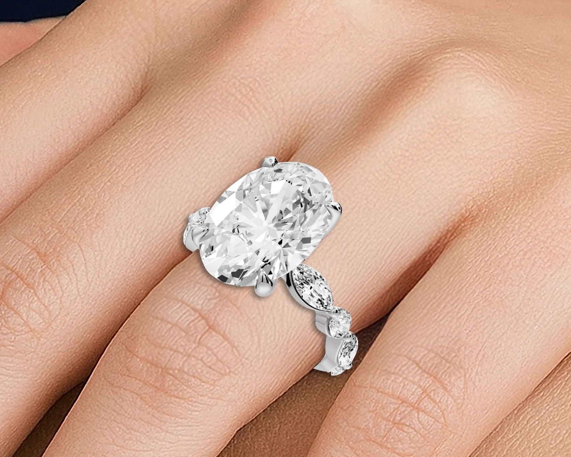 Oval Cut Diamond Engagement Ring with Side Accents (AJ107O) - Mr. Alex Jewelry