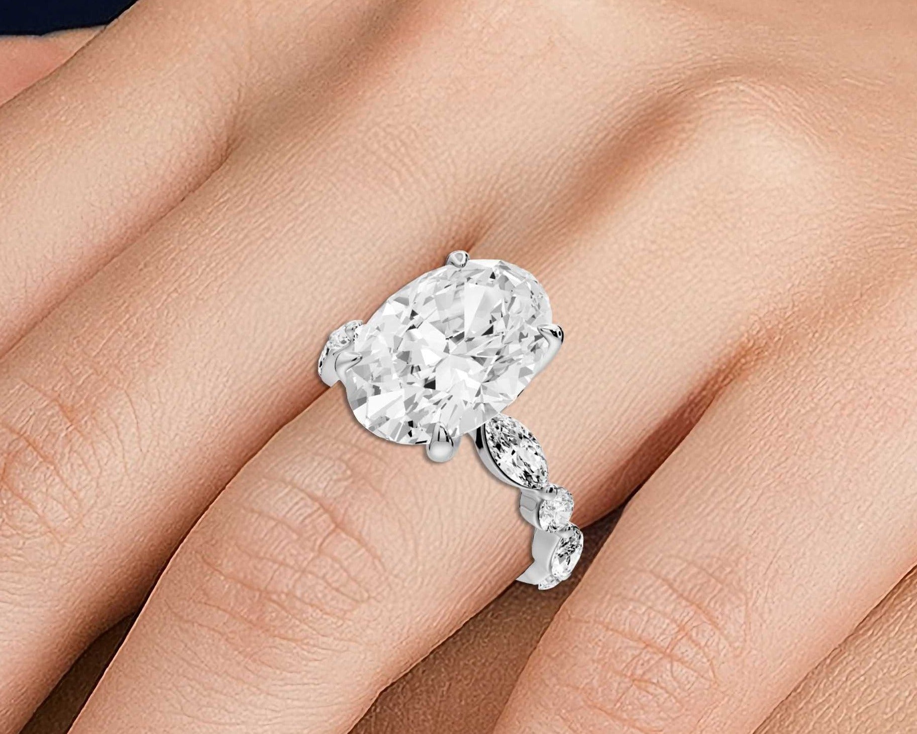 Oval Cut Diamond Engagement Ring with Side Accents (AJ107O) - Mr. Alex Jewelry