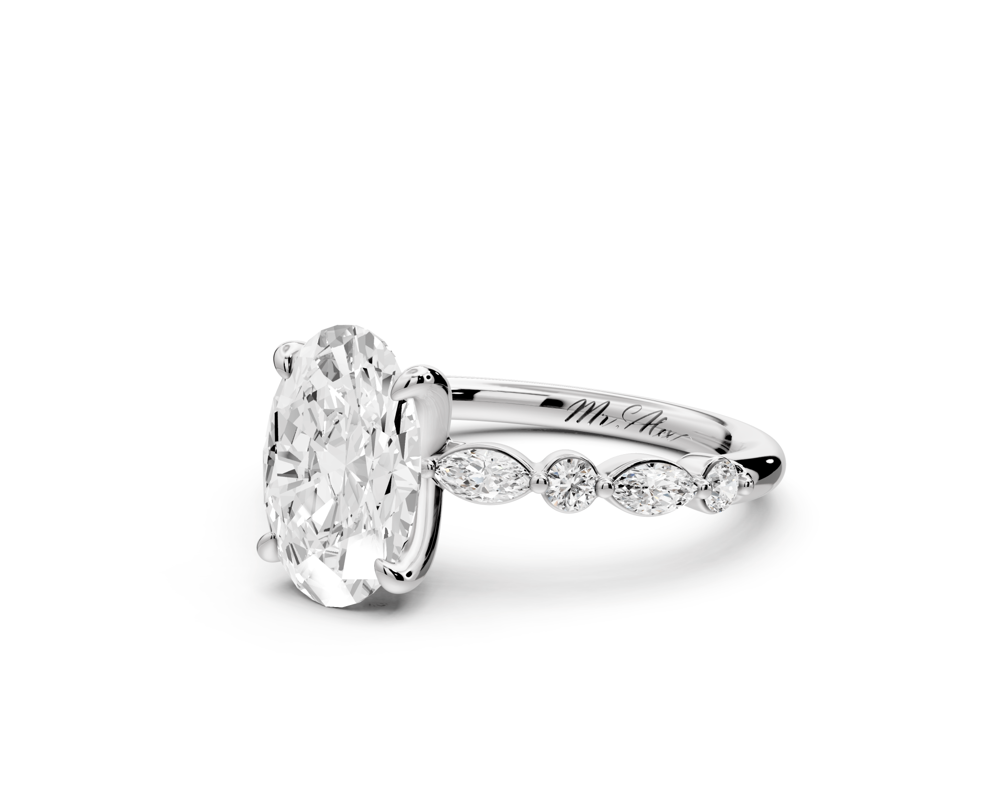 Oval Cut Diamond Engagement Ring with Side Accents (AJ107O) - Mr. Alex Jewelry