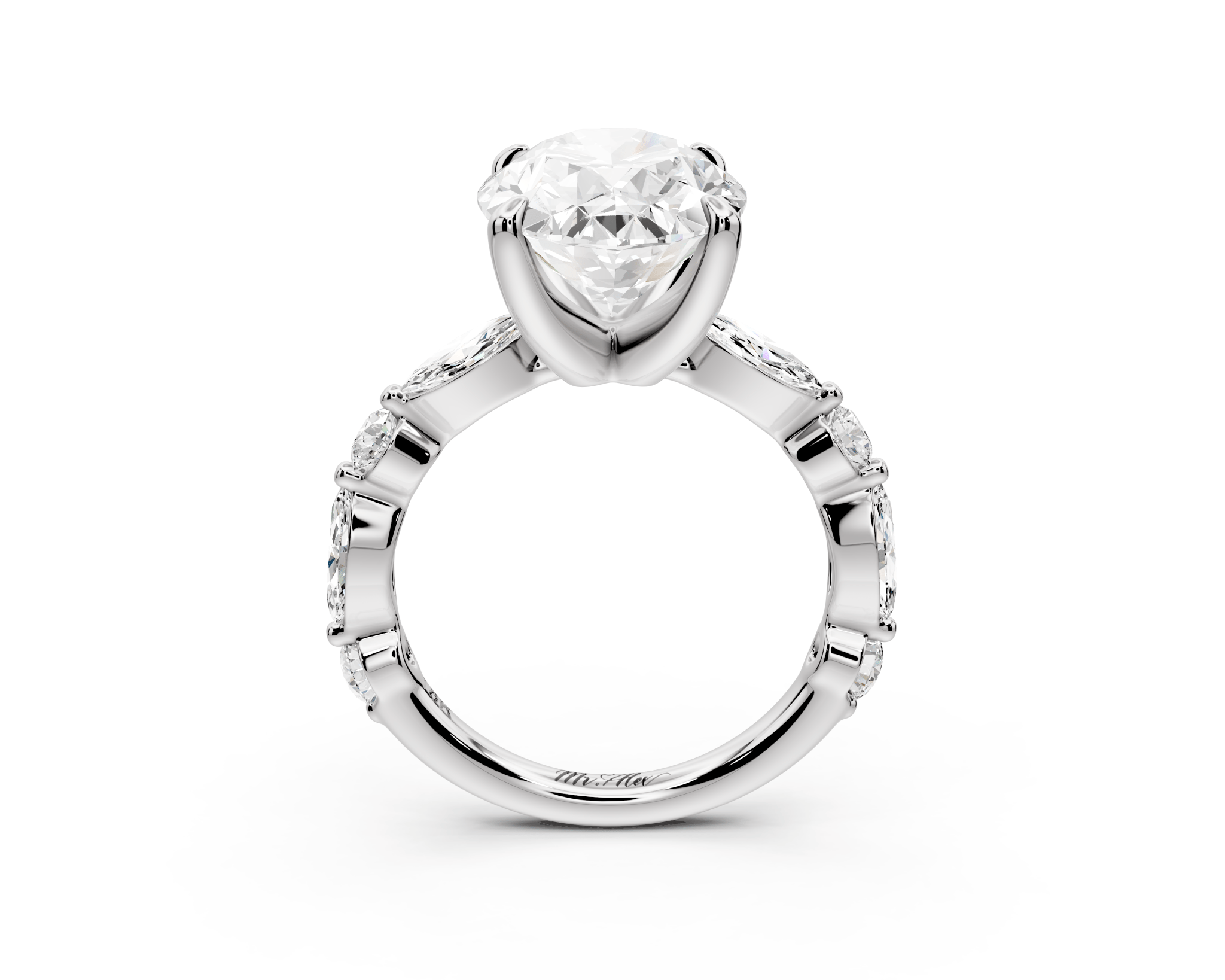 Oval Cut Diamond Engagement Ring with Side Accents (AJ107O) - Mr. Alex Jewelry