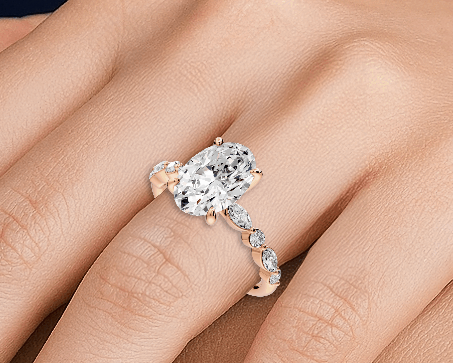 Oval Cut Diamond Engagement Ring with Side Accents (AJ107O) - Mr. Alex Jewelry