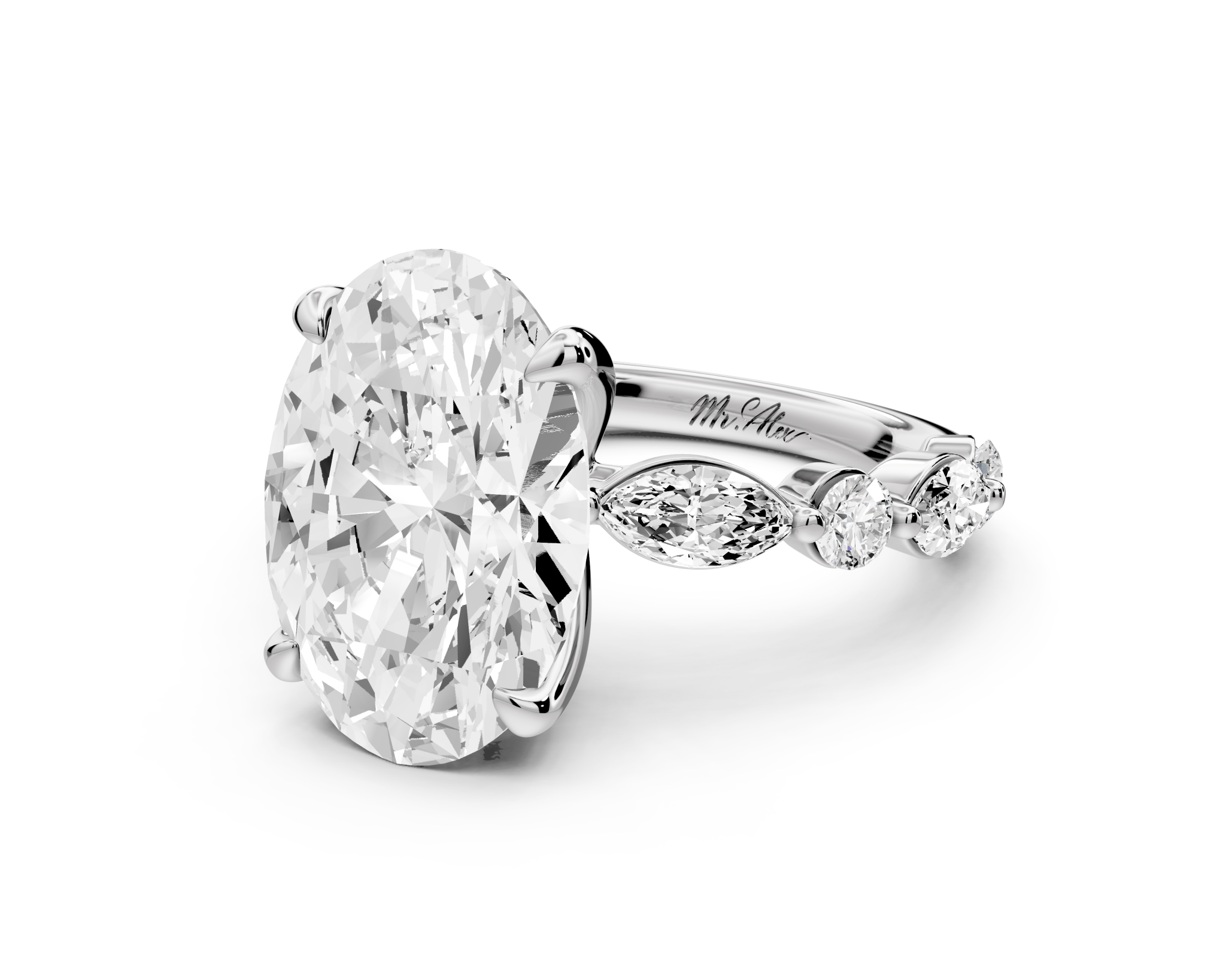 Oval Cut Diamond Engagement Ring with Side Accents (AJ107O) - Mr. Alex Jewelry