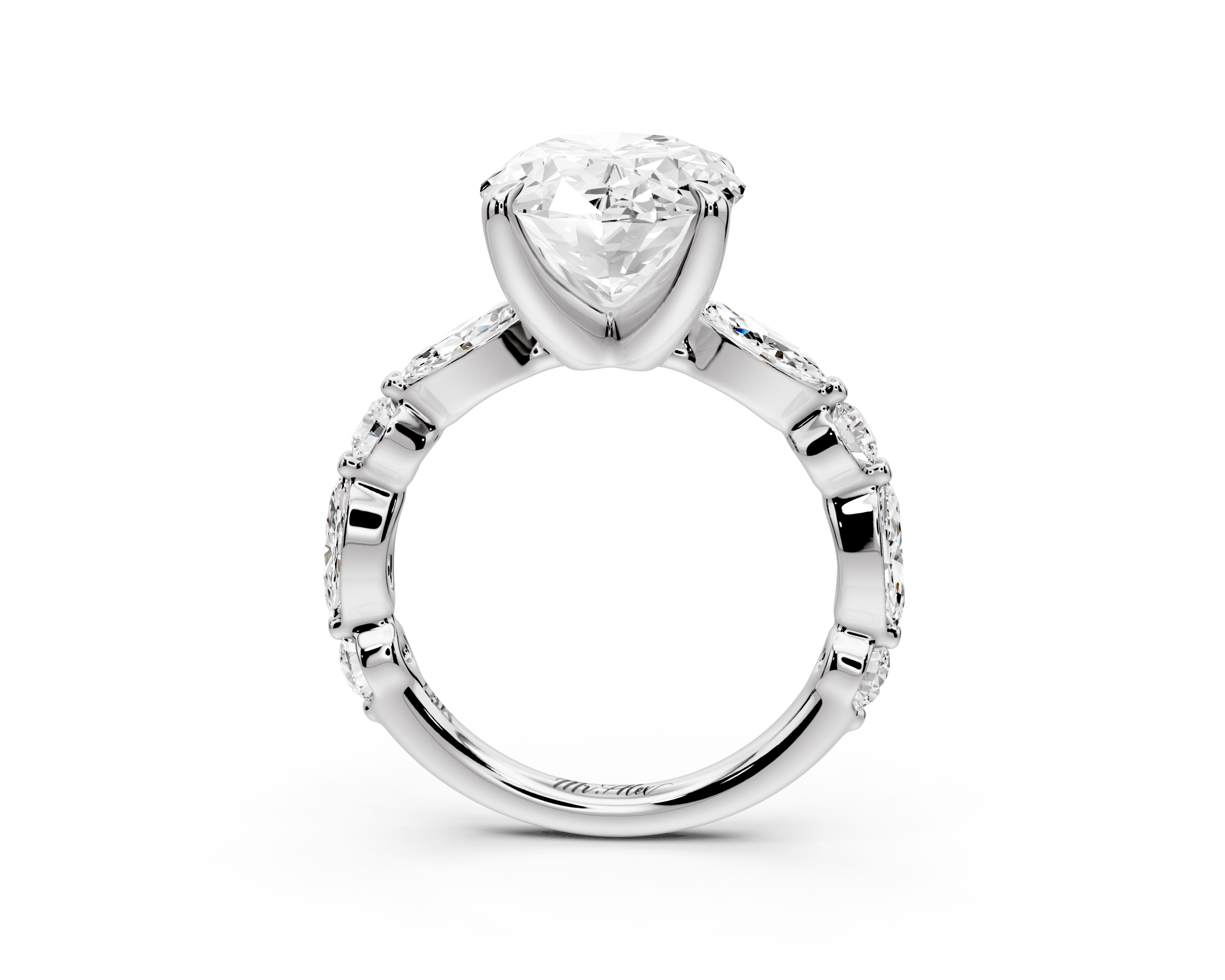 Oval Cut Diamond Engagement Ring with Side Accents (AJ107O) - Mr. Alex Jewelry