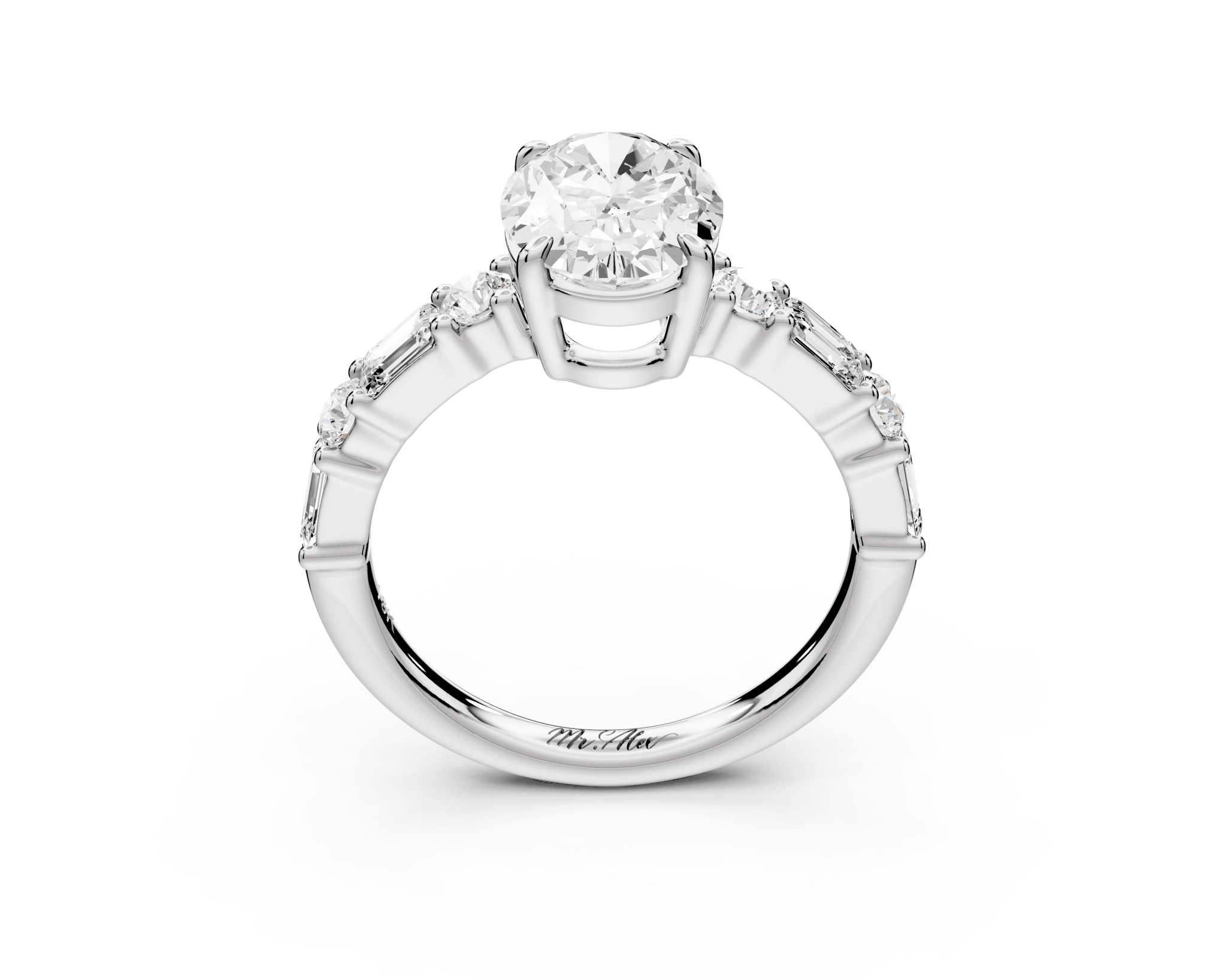 Oval Cut Diamond Engagement Ring with Side Stones (AJ102O) - Mr. Alex Jewelry