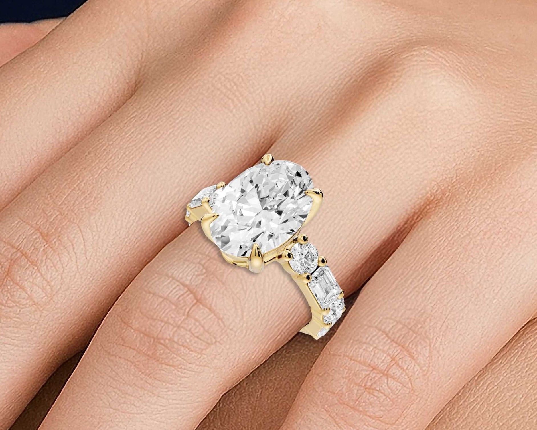 Oval Cut Diamond Engagement Ring with Side Stones (AJ102O) - Mr. Alex Jewelry