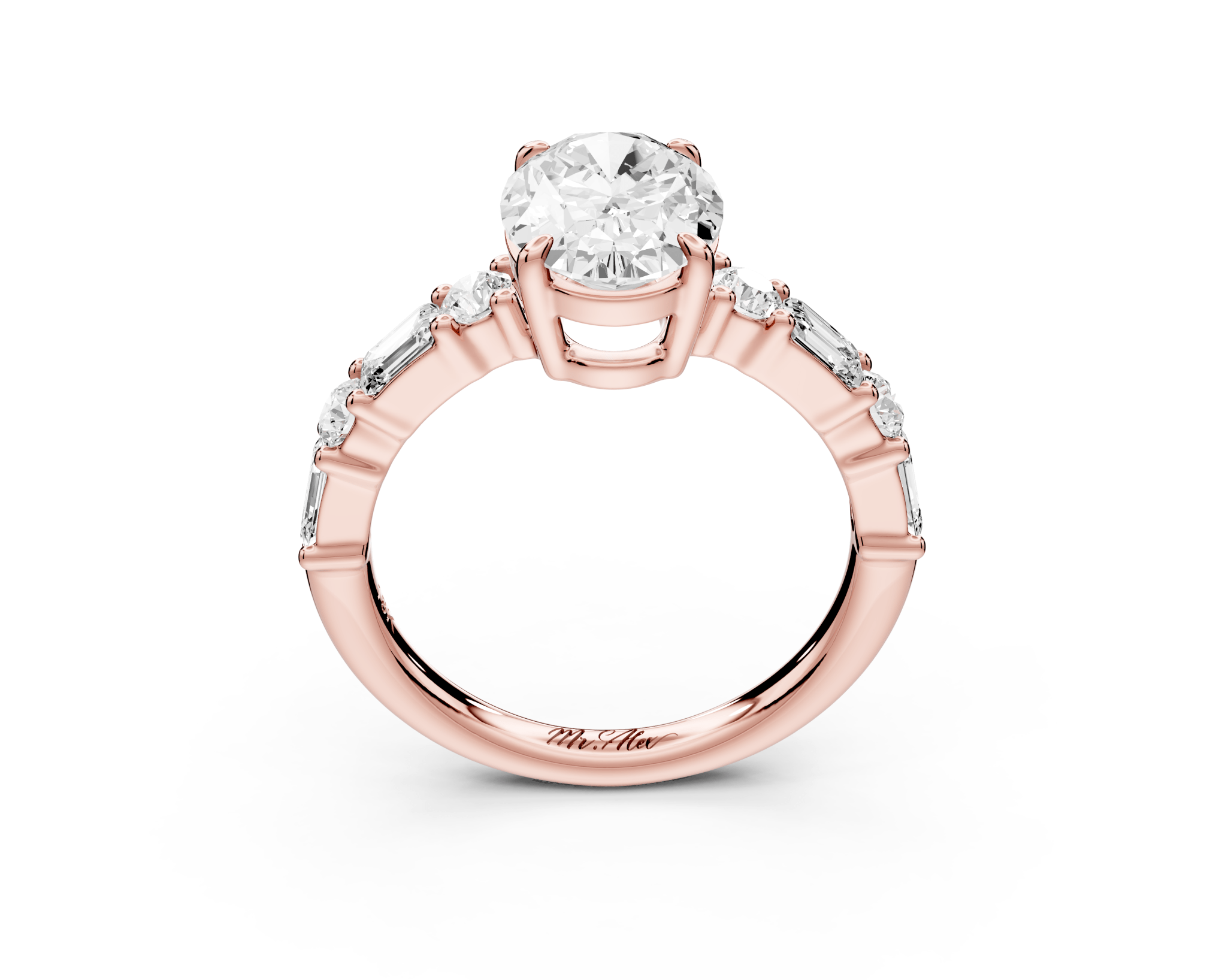 Oval Cut Diamond Engagement Ring with Side Stones (AJ102O) - Mr. Alex Jewelry