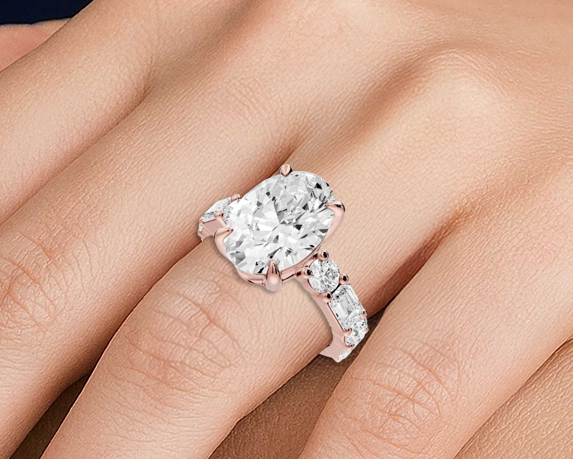 Oval Cut Diamond Engagement Ring with Side Stones (AJ102O) - Mr. Alex Jewelry