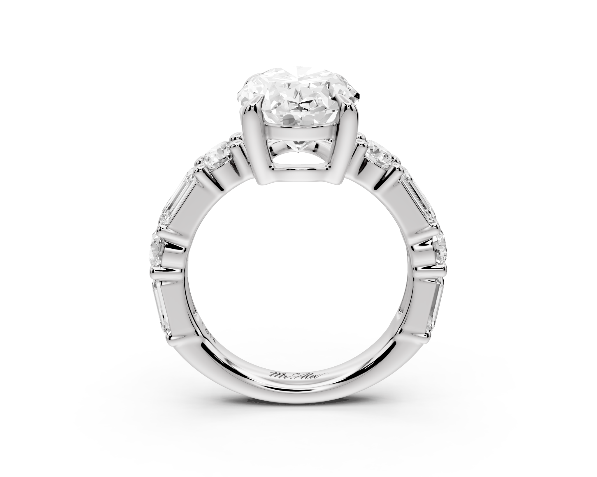 Oval Cut Diamond Engagement Ring with Side Stones (AJ102O) - Mr. Alex Jewelry