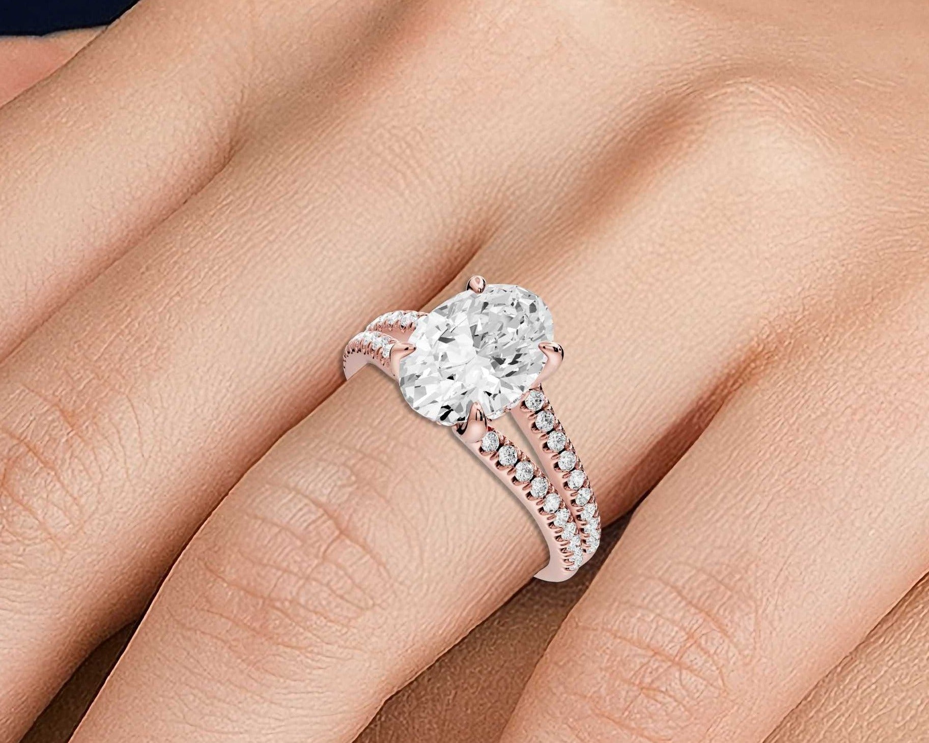 Oval Cut Diamond Engagement Ring with Split Shank Band (AJ103O) - Mr. Alex Jewelry