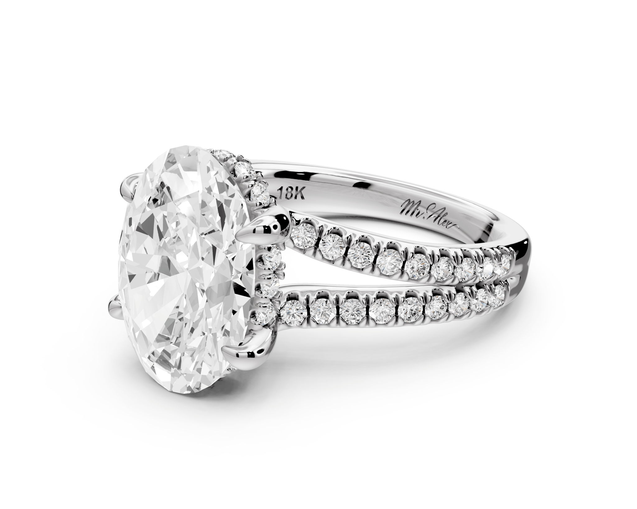 Oval Cut Diamond Engagement Ring with Split Shank Band (AJ103O) - Mr. Alex Jewelry