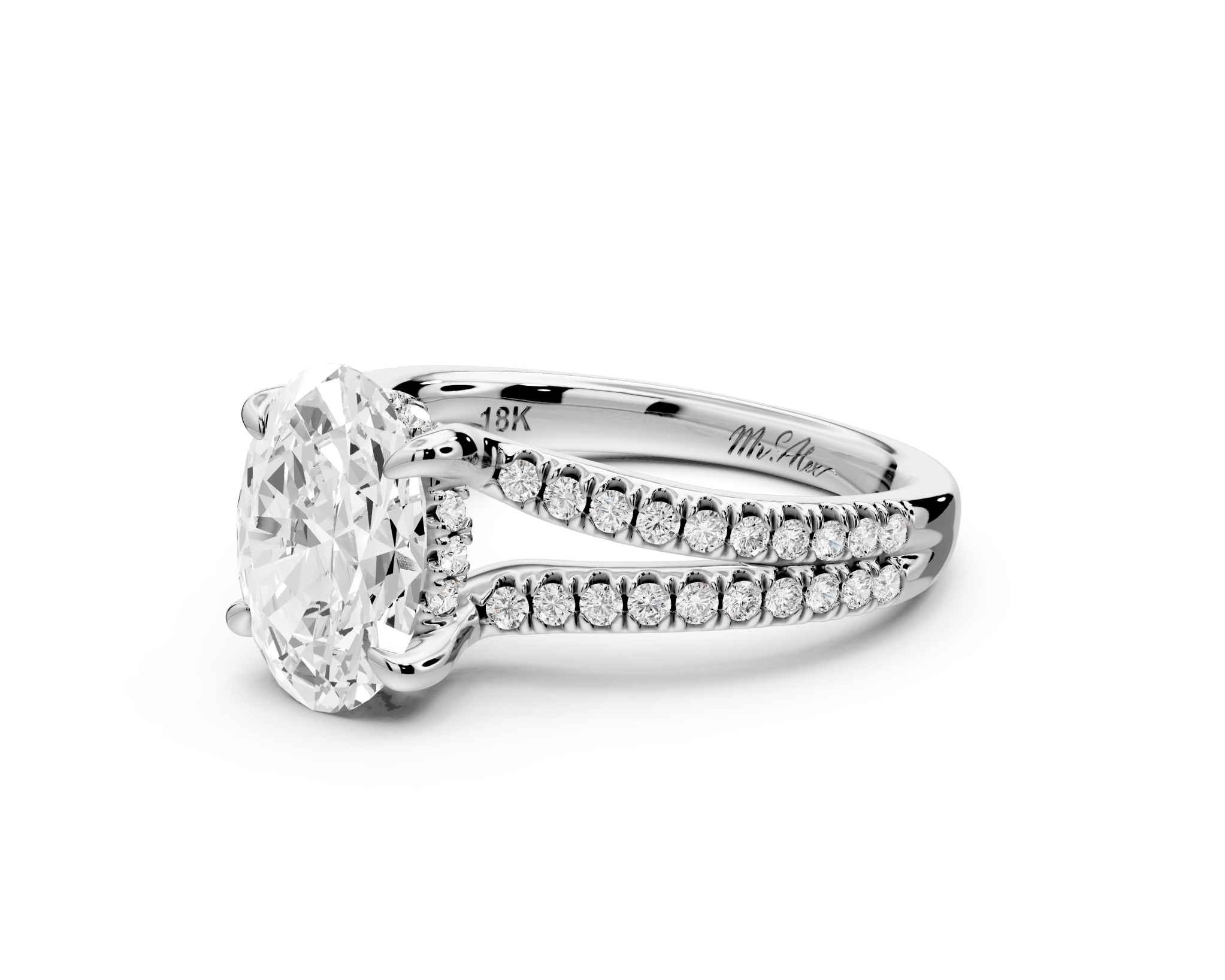 Oval Cut Diamond Engagement Ring with Split Shank Band (AJ103O) - Mr. Alex Jewelry