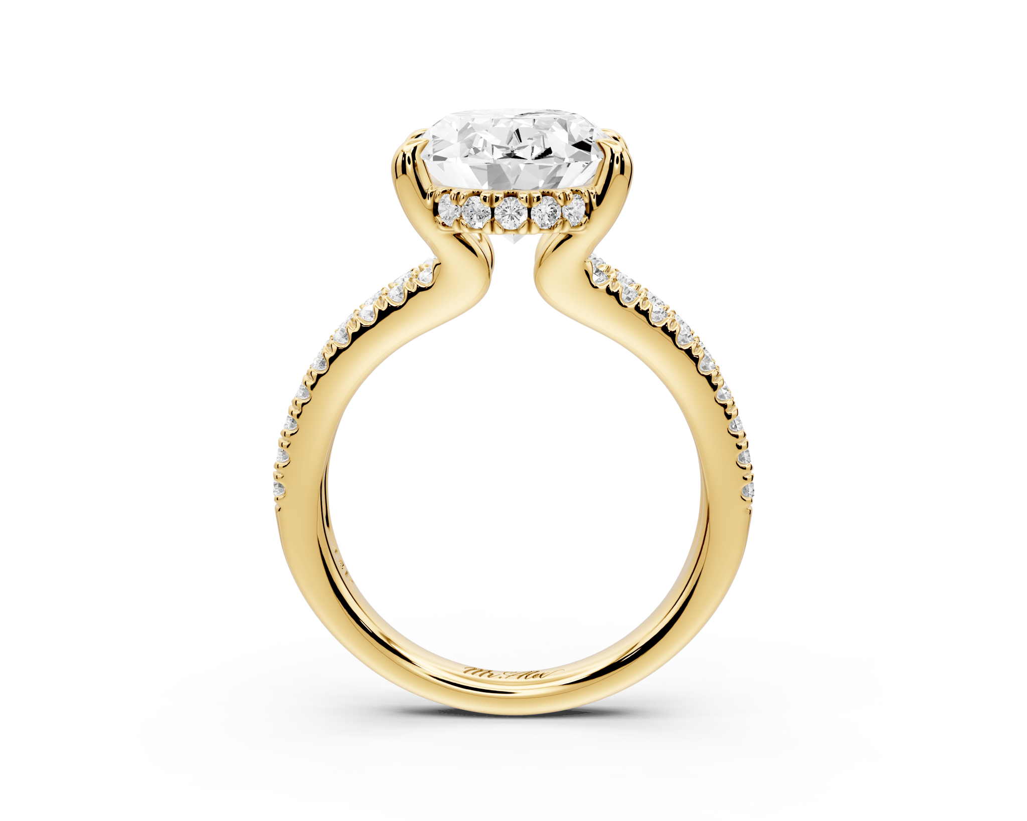 Oval Cut Diamond Engagement Ring with Split Shank Band (AJ103O) - Mr. Alex Jewelry